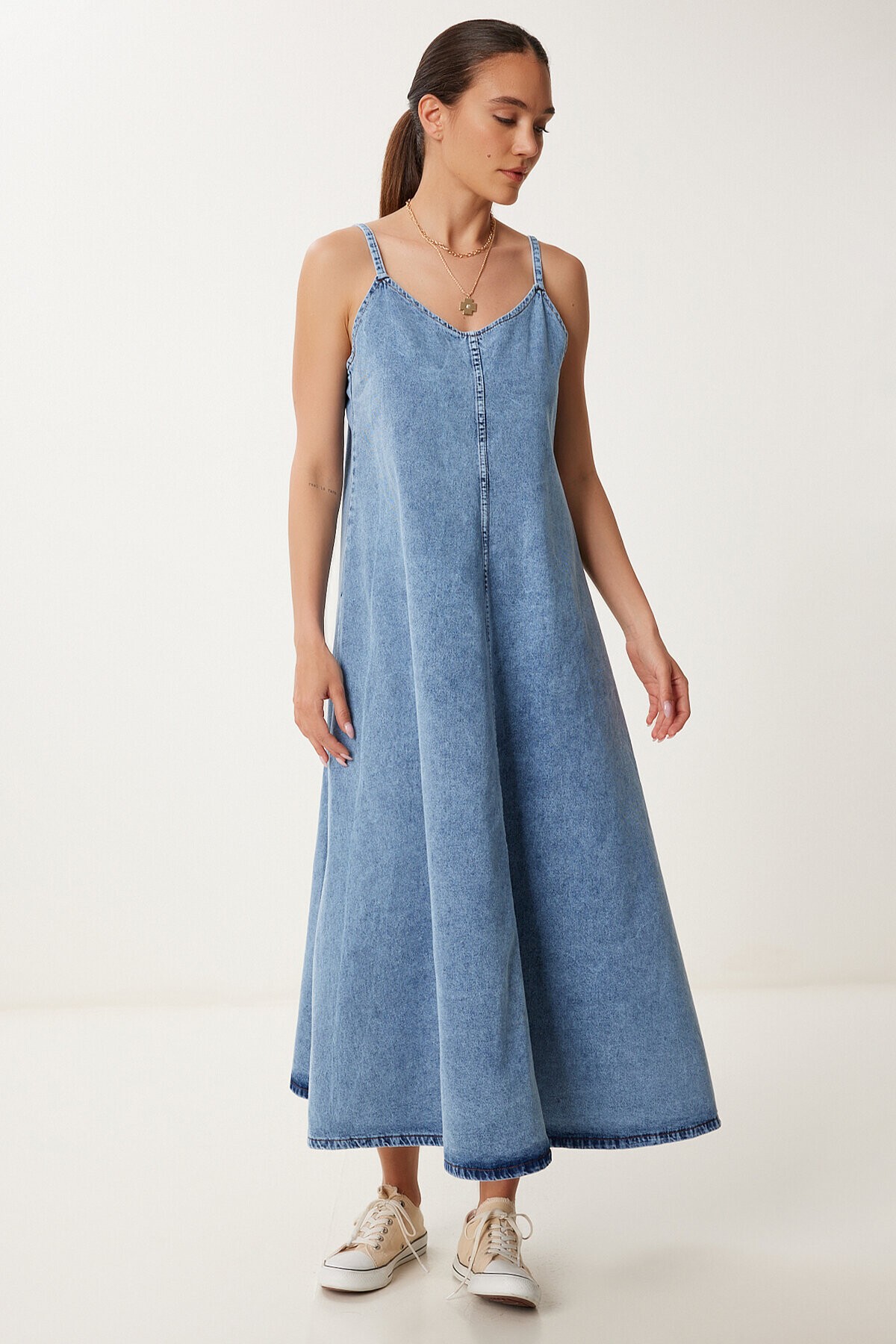 Askılı Denim Çan Elbise AÇIK MAVİ LRV0097