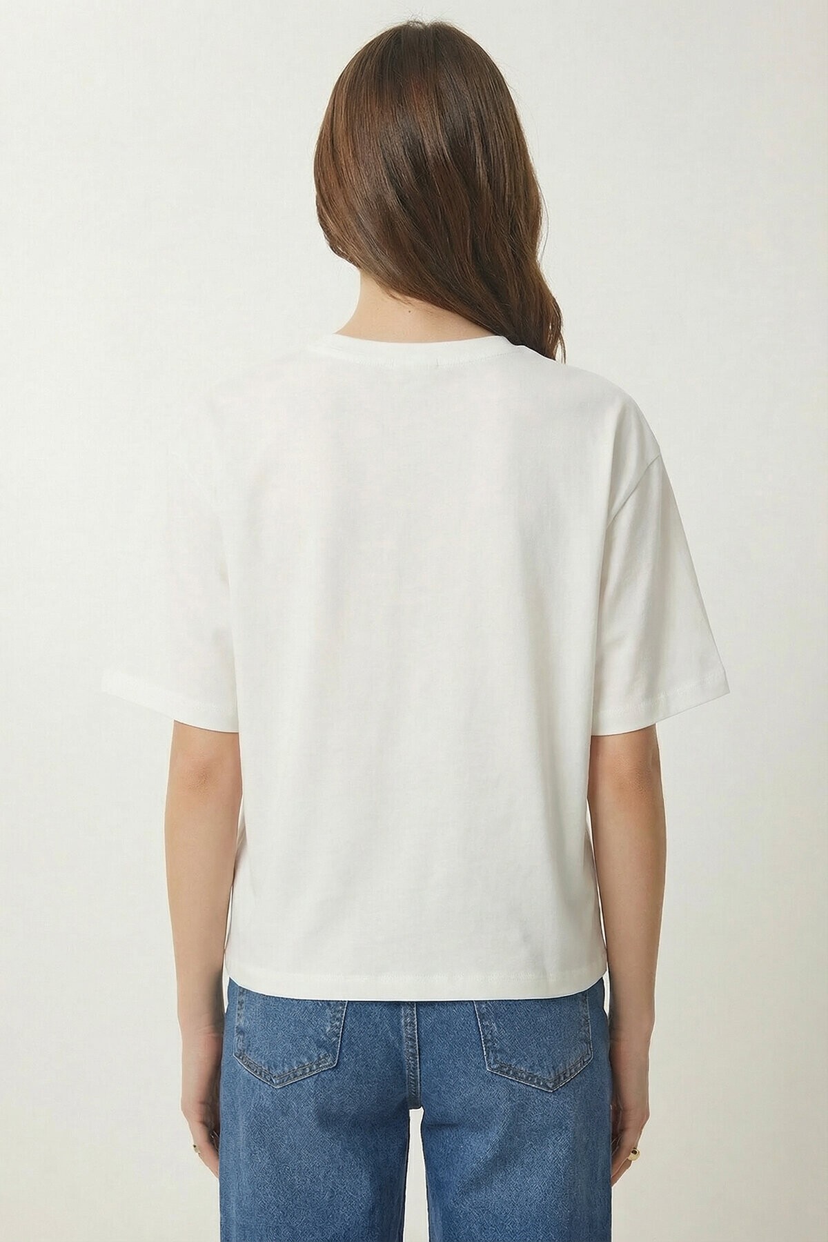 Ayıcık Armalı Baskılı Oversize Örme T-shirt EKRU LMC0088