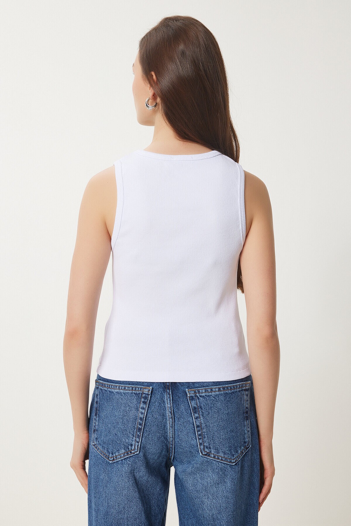 Işıltılı Kalp Aksesuarlı Fitililli Pamuklu Örme Bluz BEYAZ LNS0023