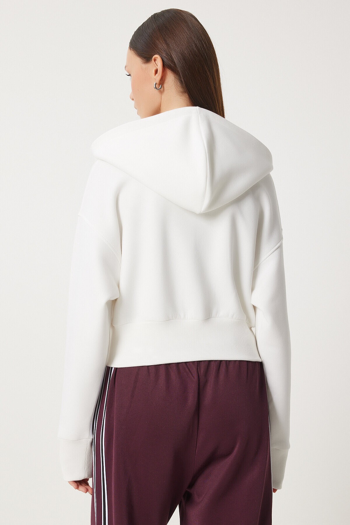 Kapüşonlu Şardonlu Fermuarlı Sweatshirt EKRU LOW0019