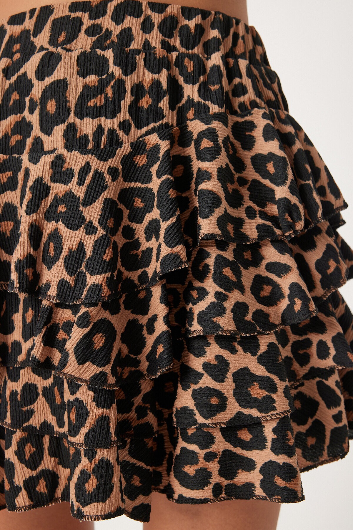 Leopar Desenli Mini Örme Şort Etek SİYAH BEJ LKQ0004