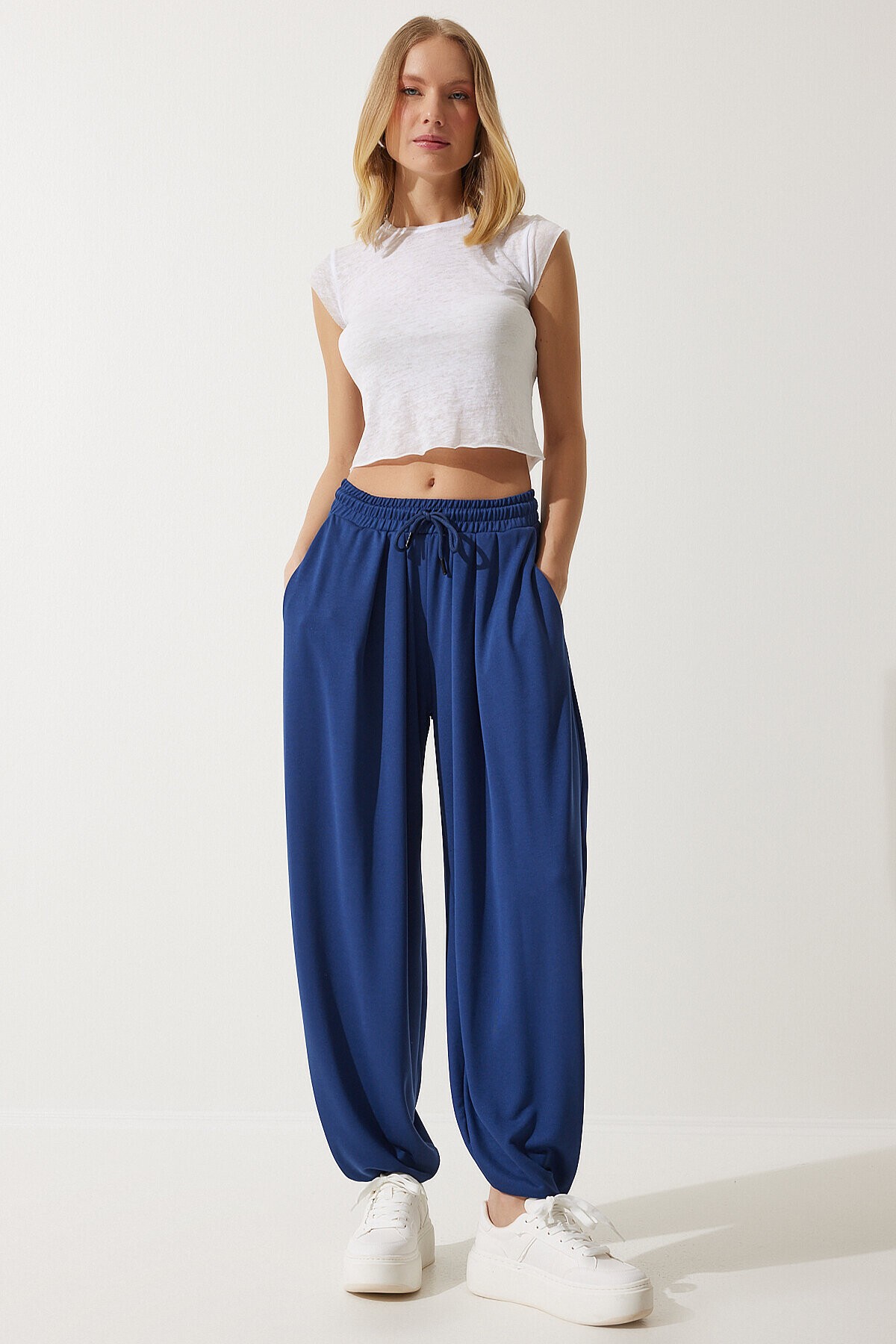 Pileli Rahat Modal Şalvar Pantolon LACİVERT LMC0093