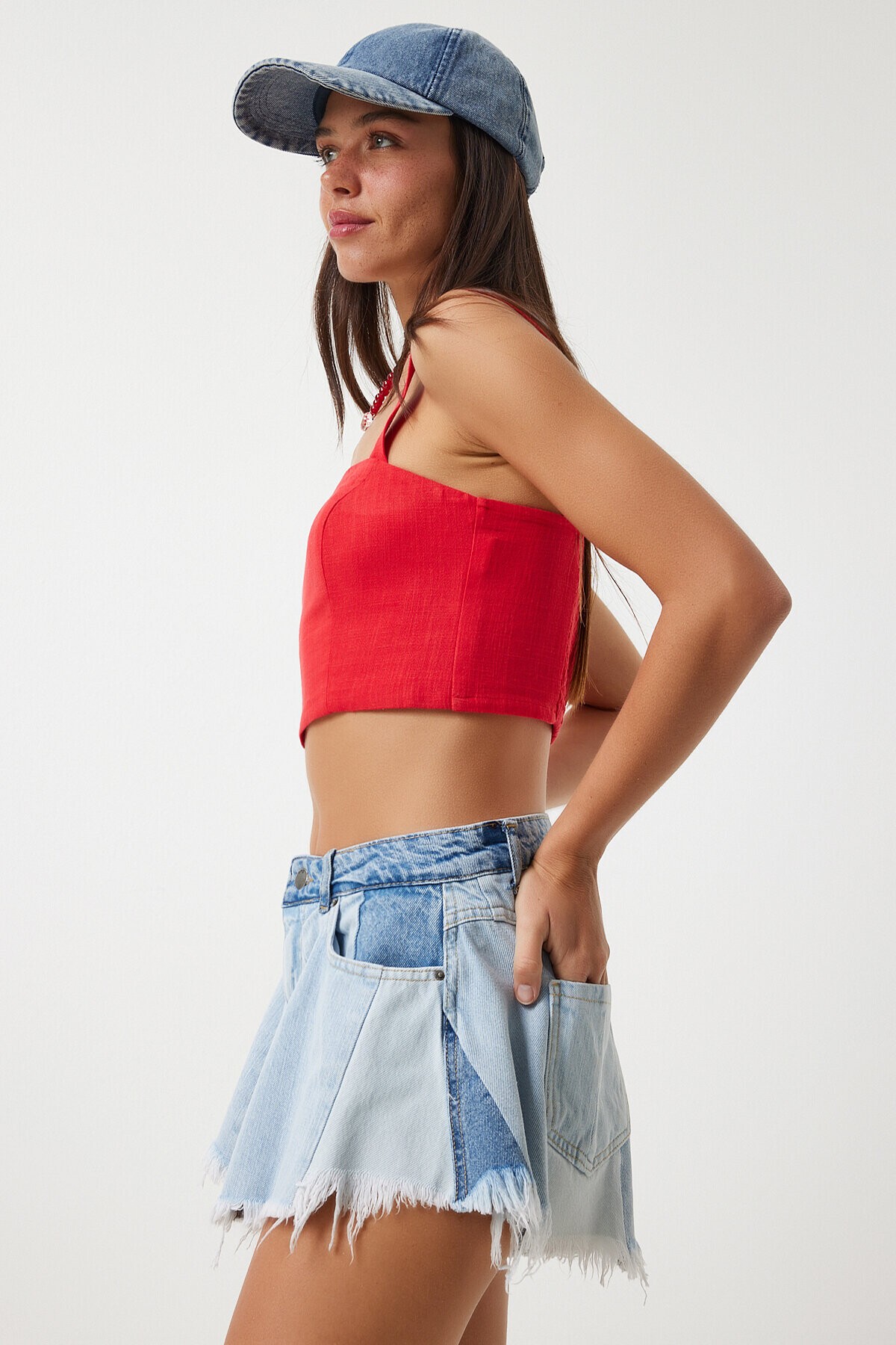 Püsküllü Mini Denim Şort BUZ MAVİ LHE0001
