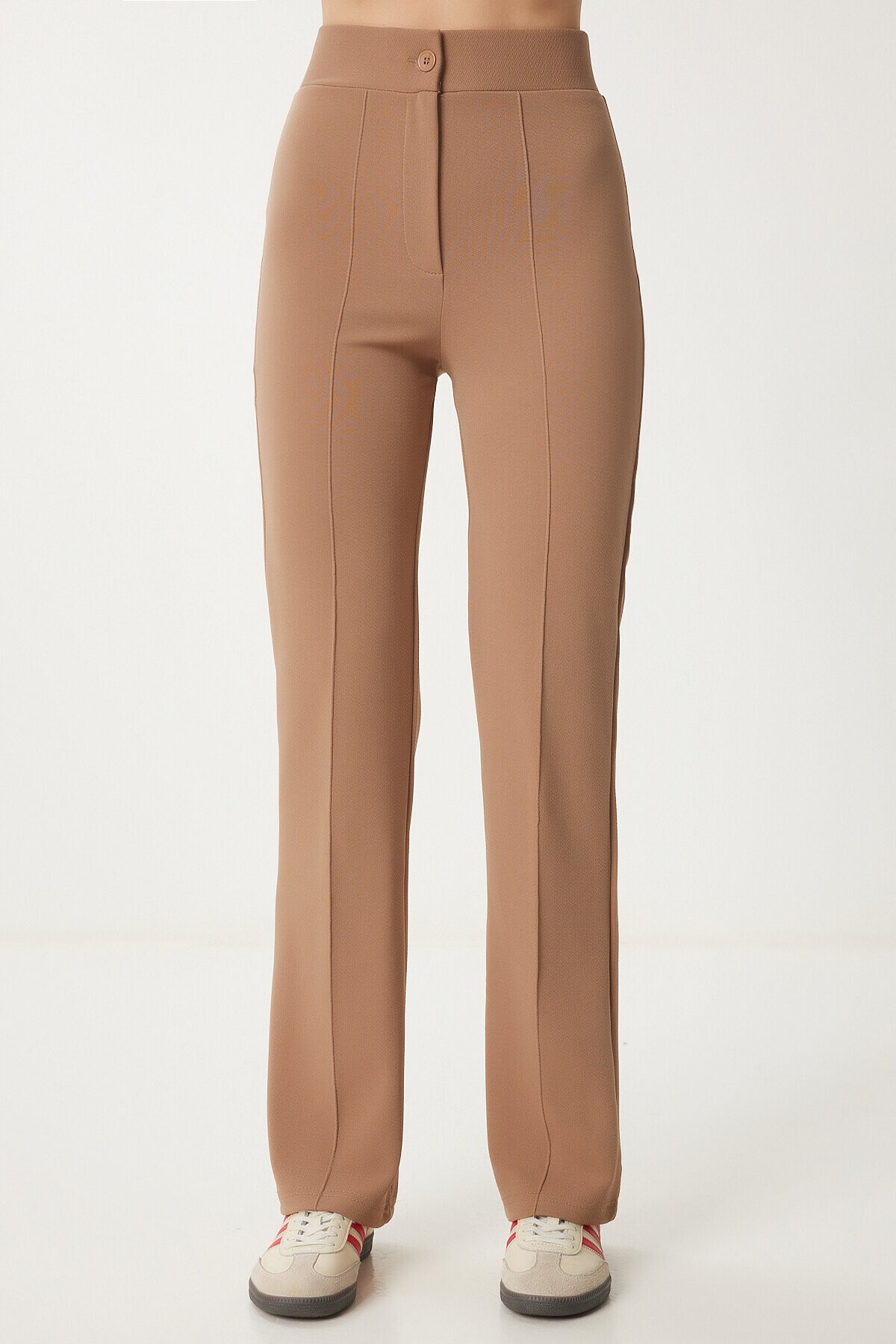 Yüksek Bel Likralı Örme Pantolon CAMEL LRV0004