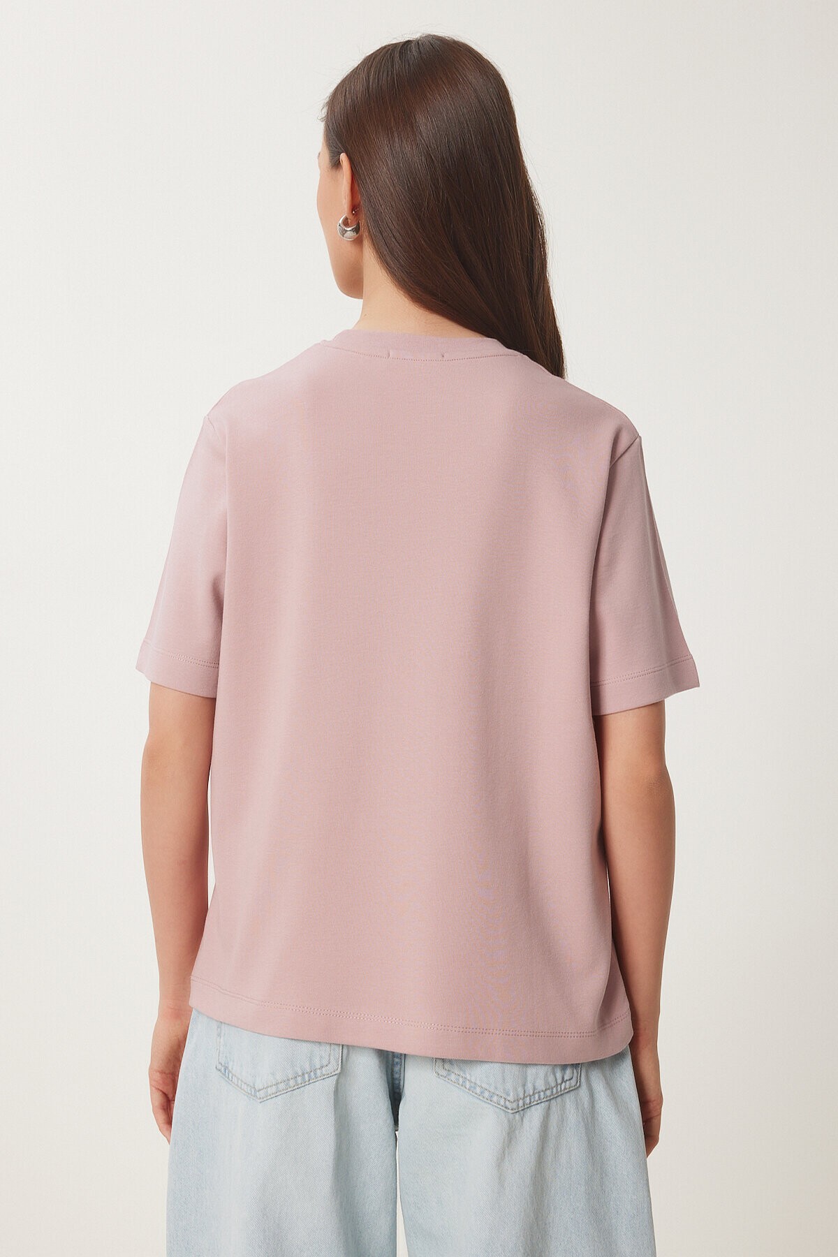 Basic Pamuklu Örme T-shirt GÜL KURUSU LUS0094