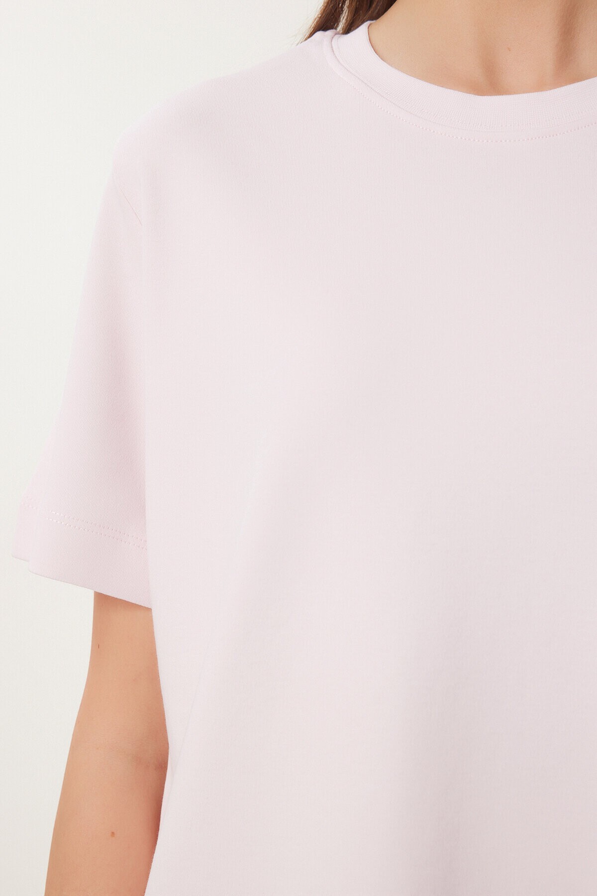 Basic Pamuklu Örme T-shirt PEMBE LUS0094