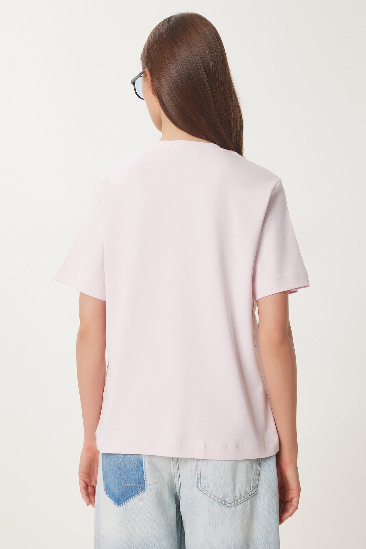 Basic Pamuklu Örme T-shirt PEMBE LUS0094