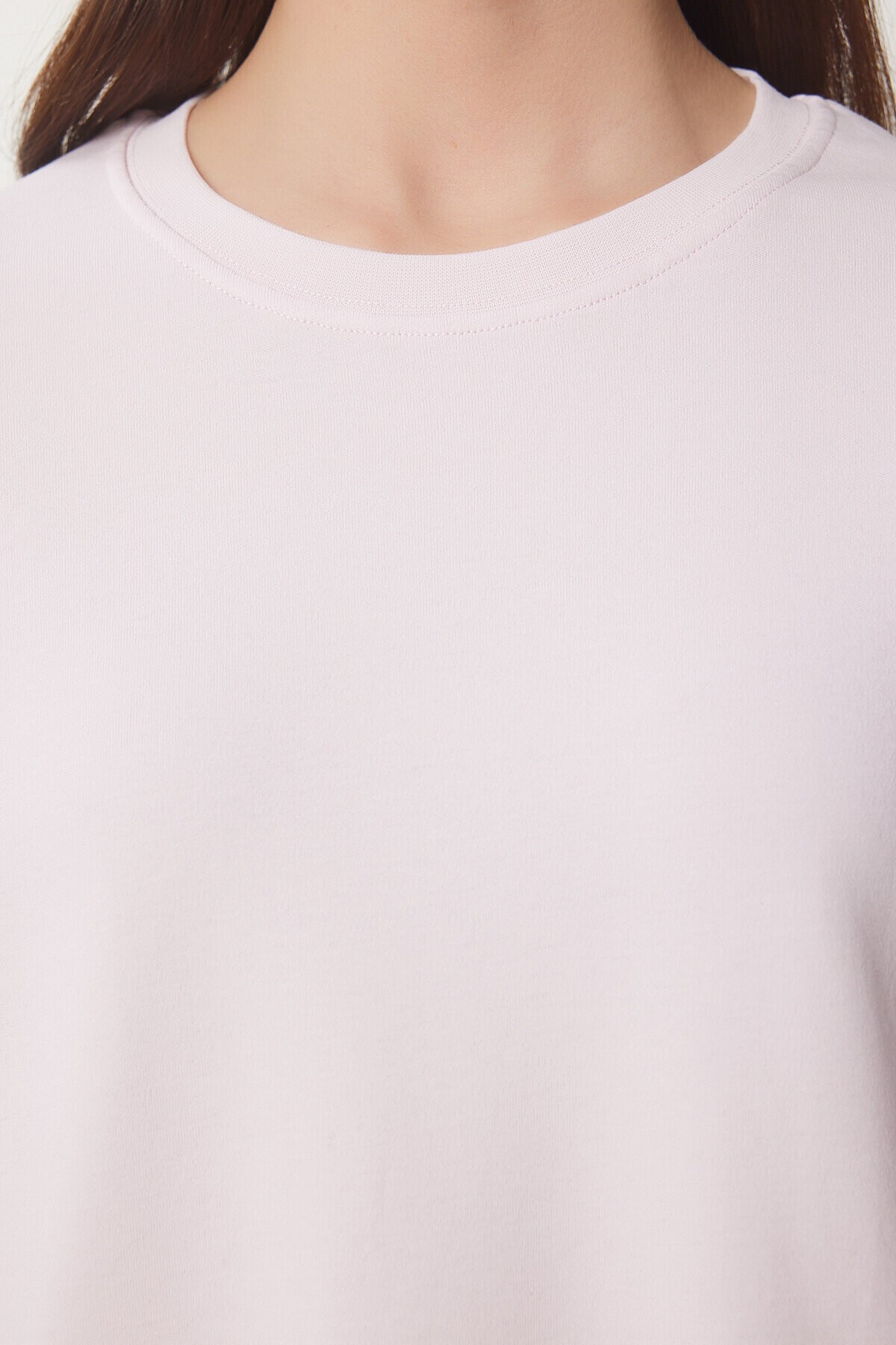 Basic Pamuklu Örme T-shirt ŞEKER PEMBE LUS0094
