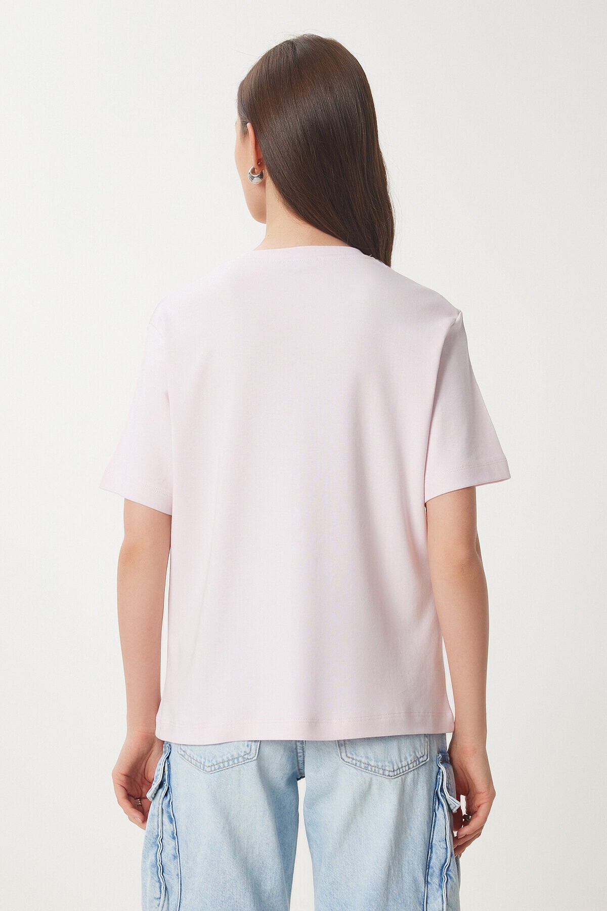 Basic Pamuklu Örme T-shirt ŞEKER PEMBE LUS0094