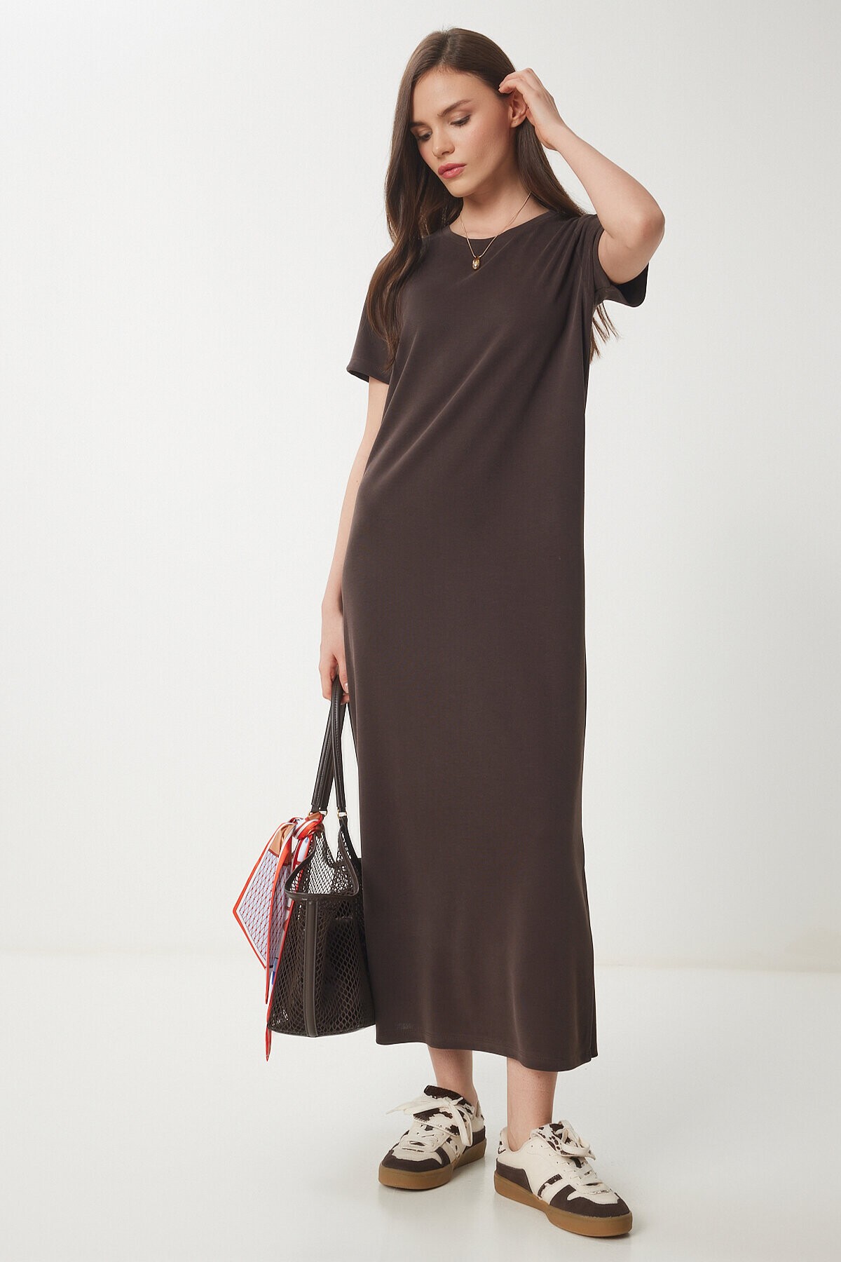 Basic Yazlık Modal Elbise KAHVERENGİ LSJ0001