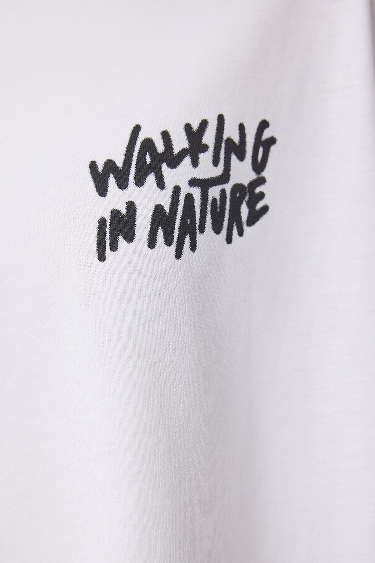 Baskılı Pamuklu Oversize Örme T-shirt BEYAZ LUB0104