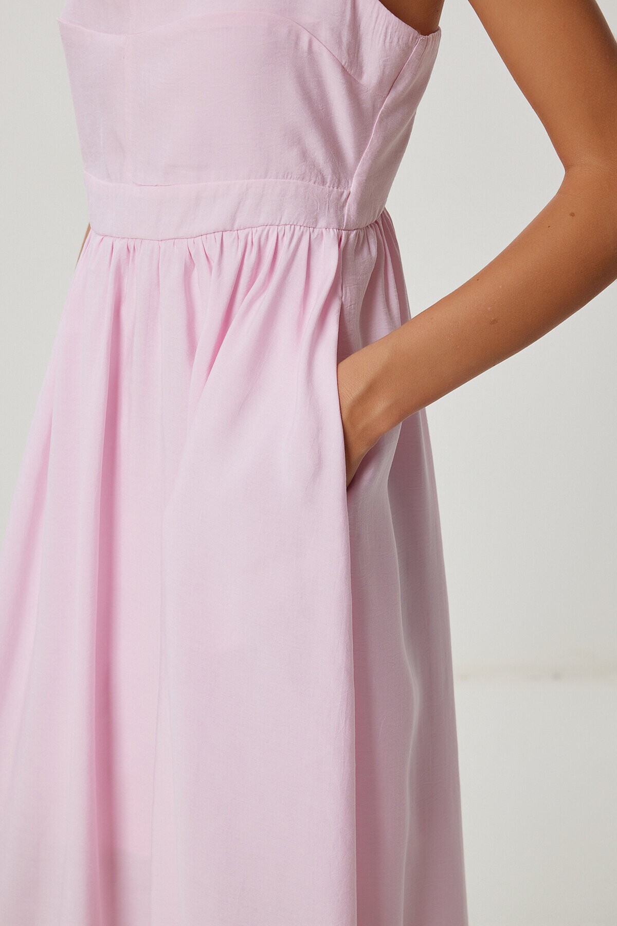 Boncuk Detaylı Askılı Yazlık Modal Elbise ŞEKER PEMBE LUB0141