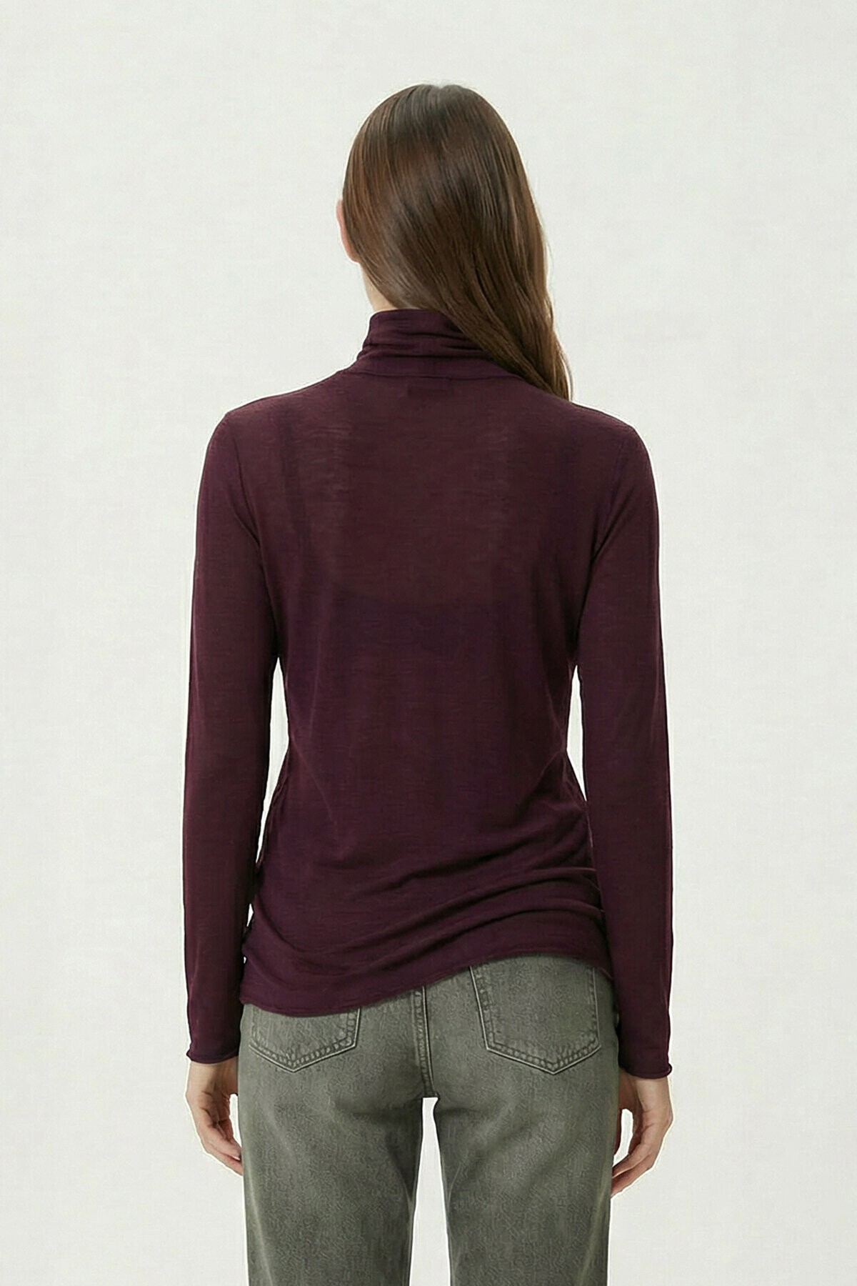 Dik Yaka Transparan Örme Bluz BORDO LZV0046