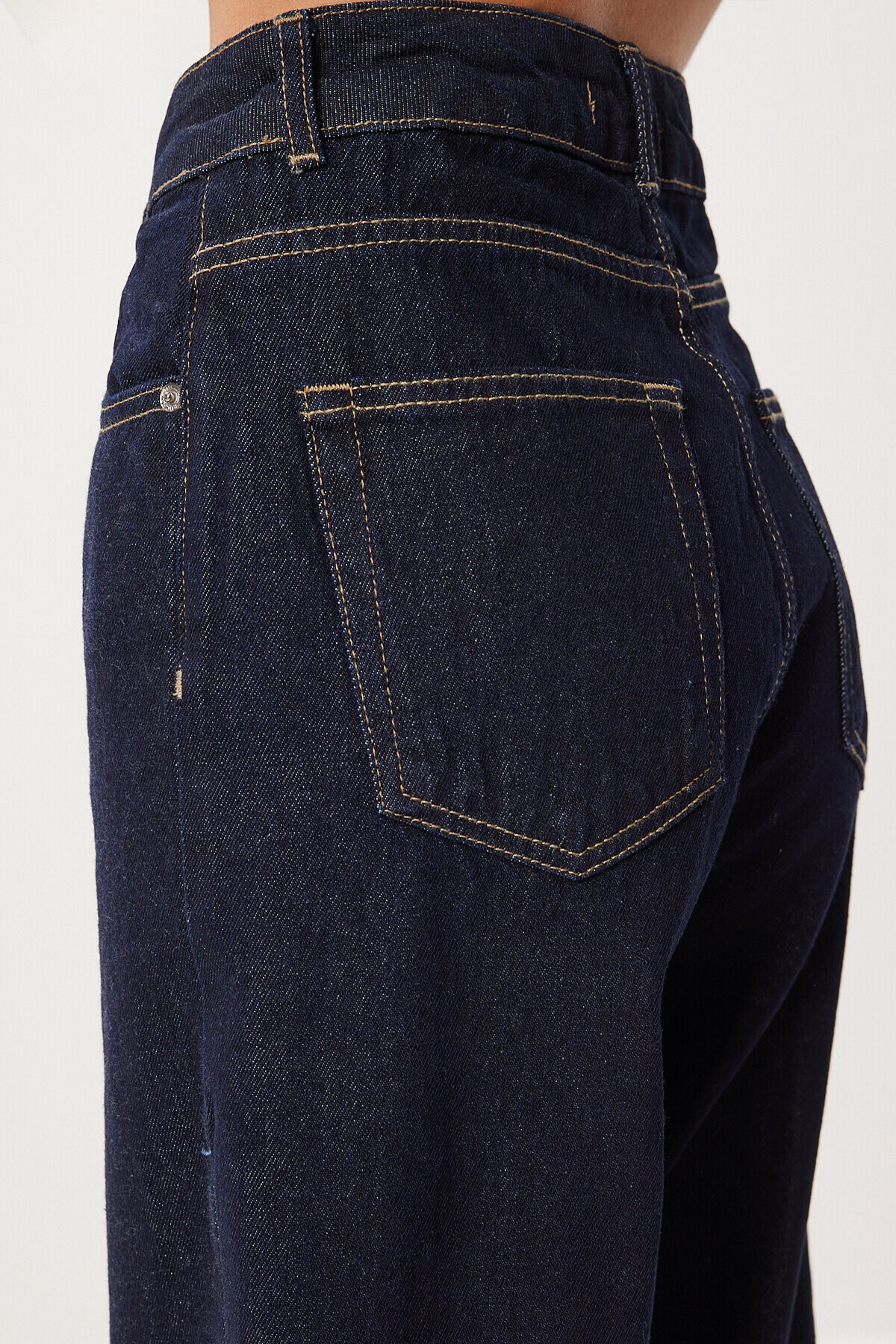 Gold Düğmeli Kuşaklı Denim Ceket Pantolon Takım KOYU MAVİ LRI0010