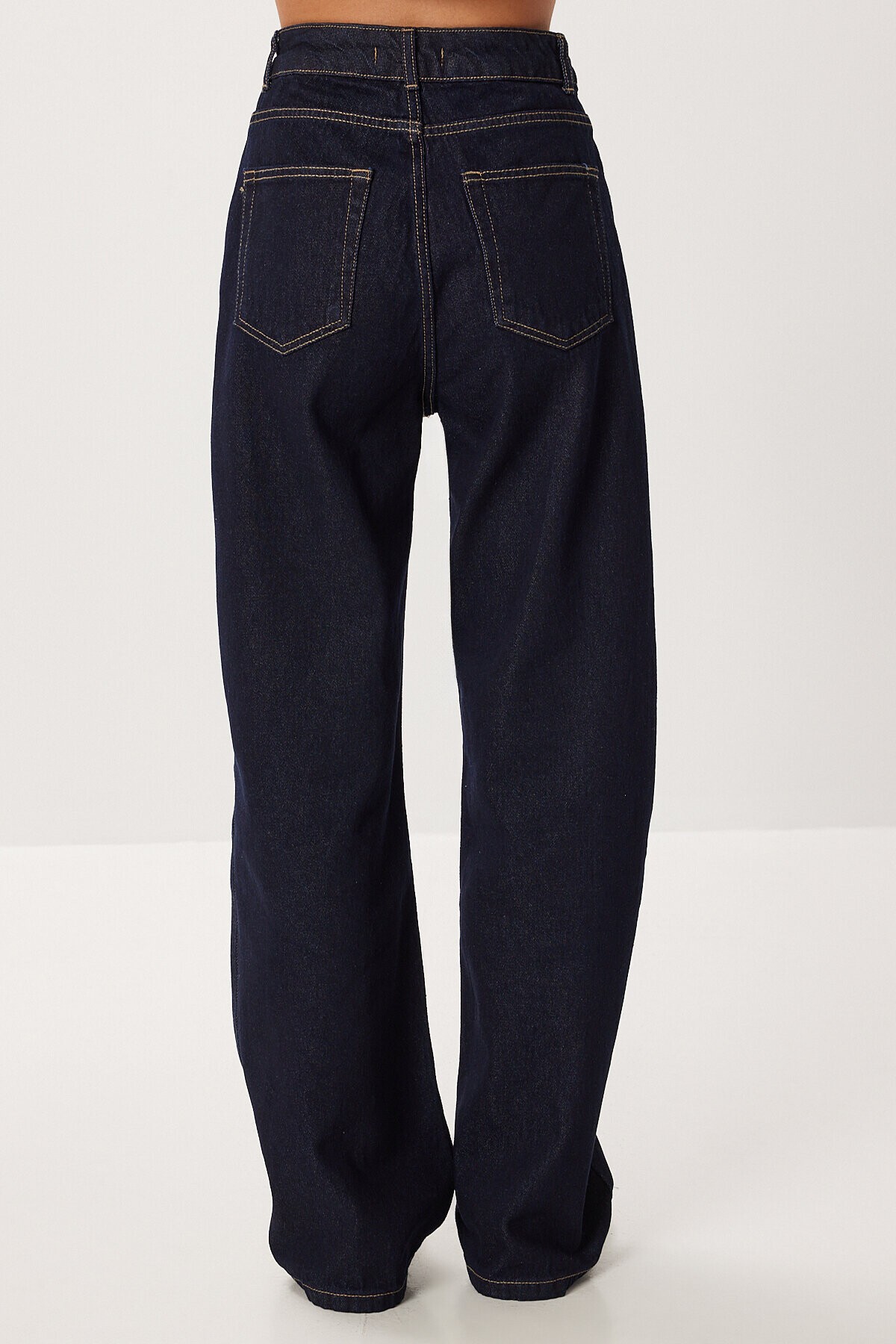 Gold Düğmeli Kuşaklı Denim Ceket Pantolon Takım KOYU MAVİ LRI0010