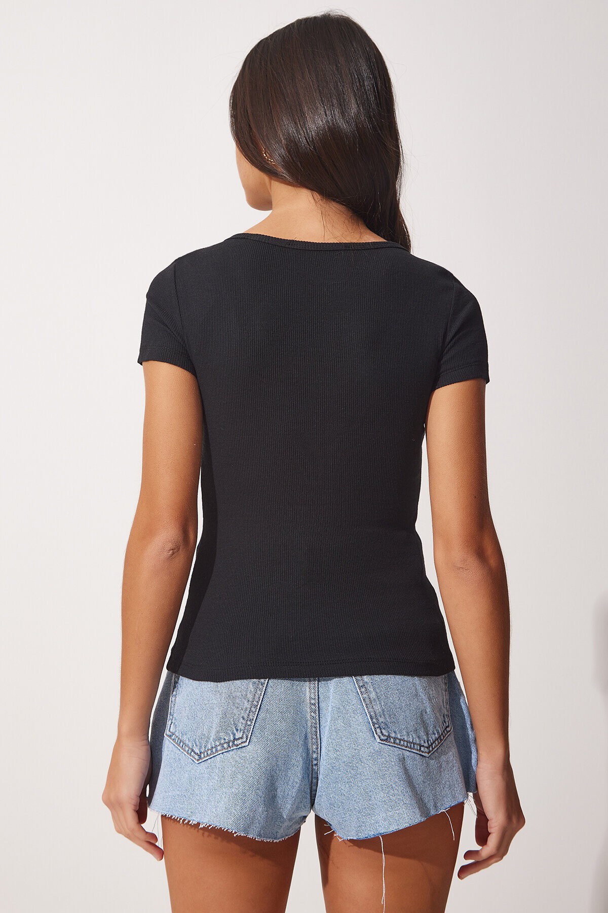 İkili Paket V Yaka Örme T-Shirt SİYAH BEYAZ LHJ0004
