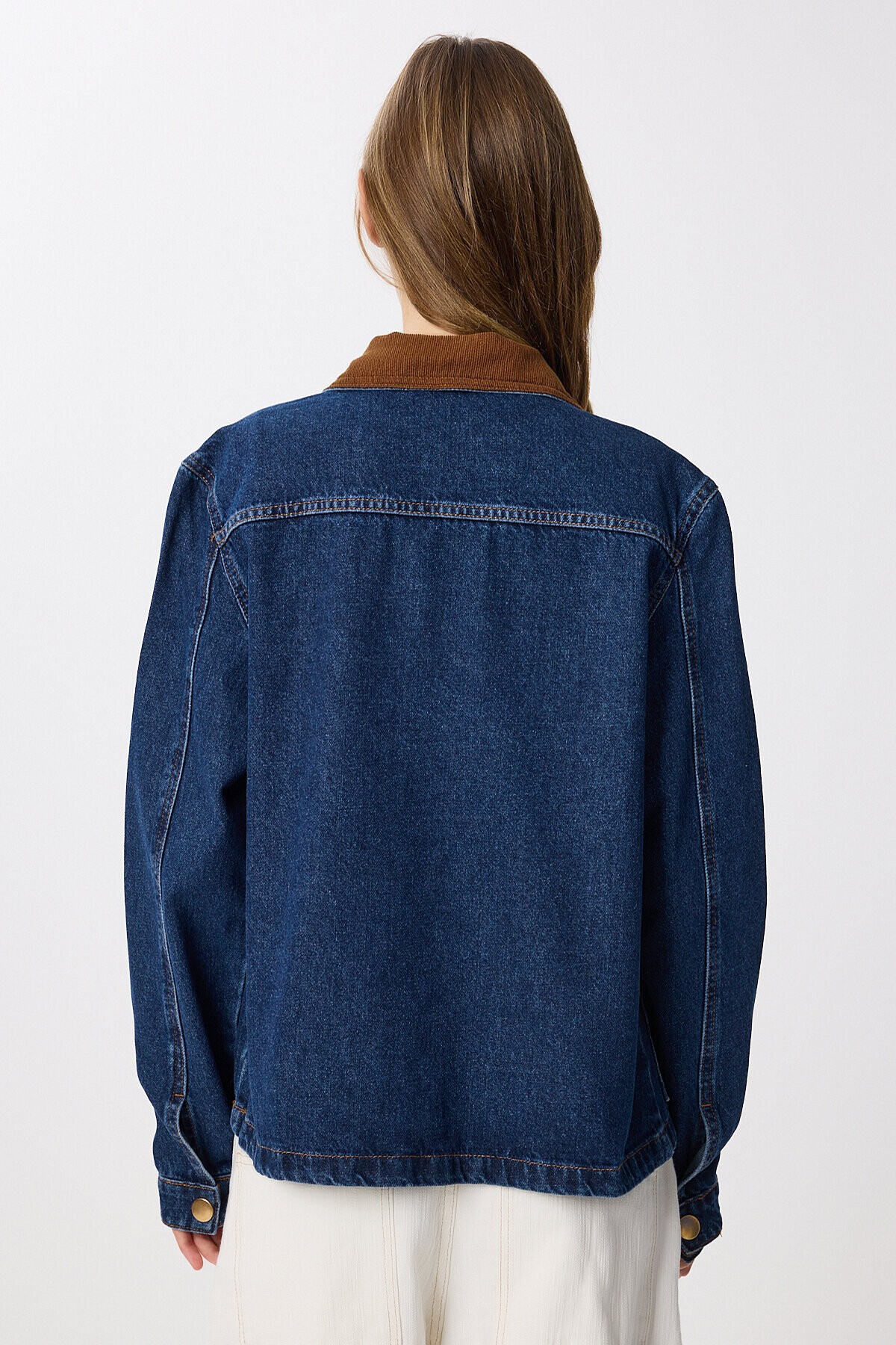 Kadife Yaka Denim Ceket KOYU MAVİ LRW0003