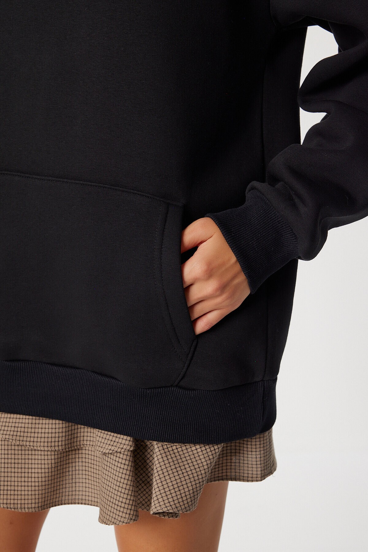 Kapüşonlu Oversize Şardonlu Örme Sweatshirt SİYAH LEN0042
