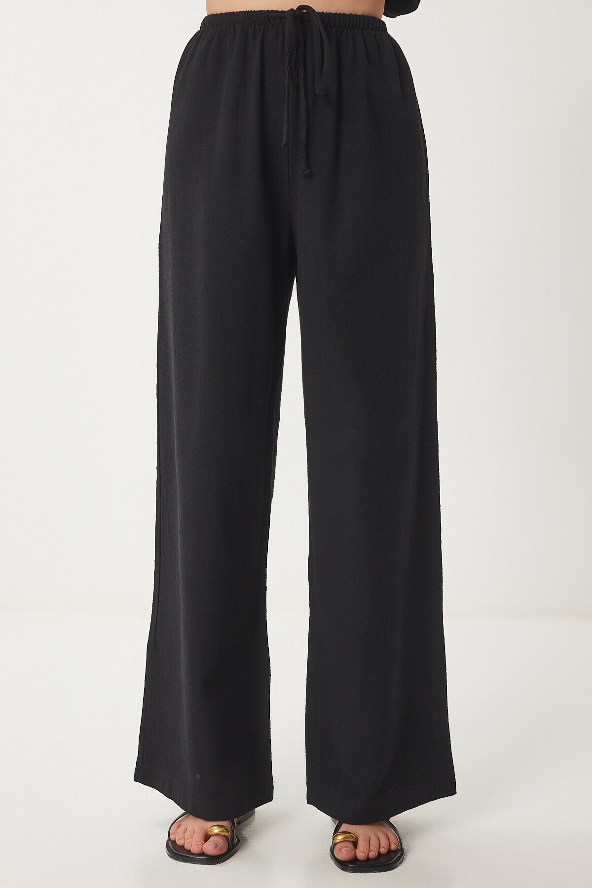 Keten Balon Bluz Pantolon Takım SİYAH LUS0092