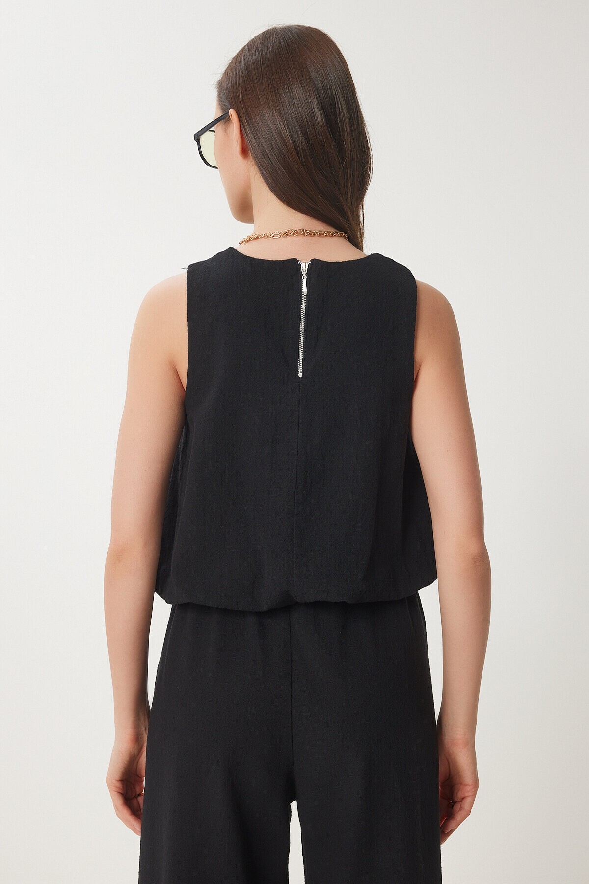 Keten Balon Bluz Pantolon Takım SİYAH LUS0092