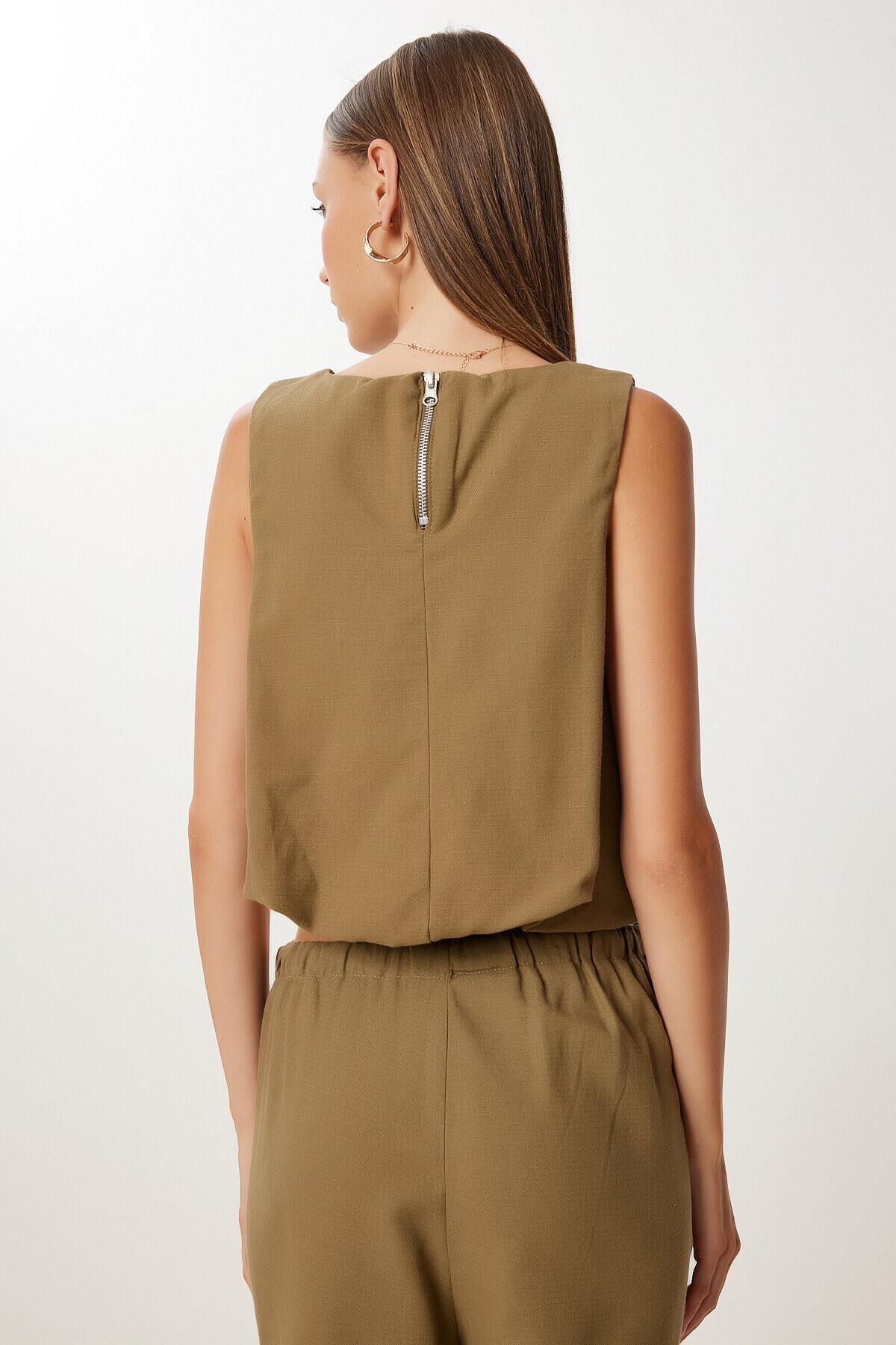 Keten Culotte Pantolon Bluz Takım HAKİ LRV0116