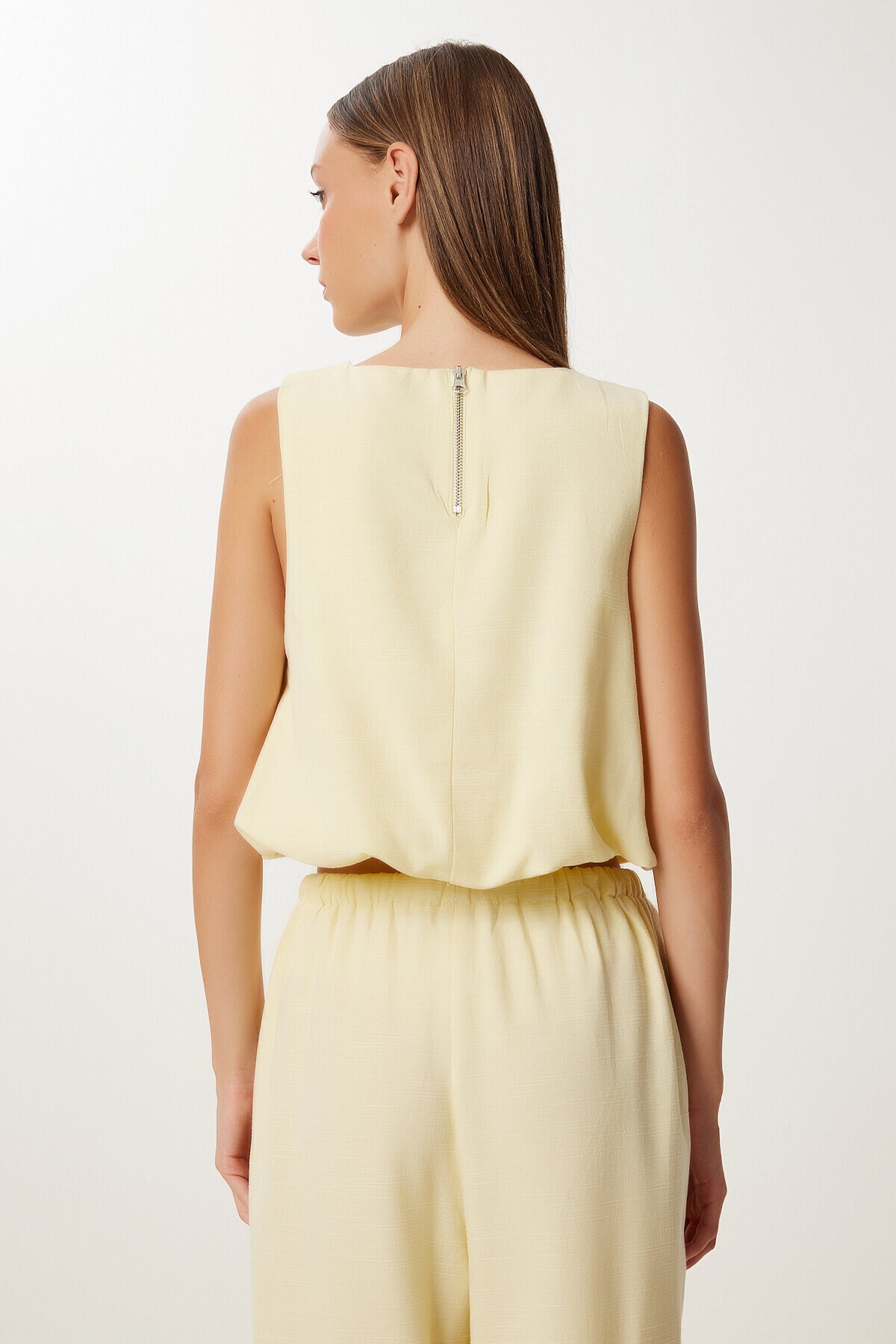 Keten Culotte Pantolon Bluz Takım SARI LRV0116