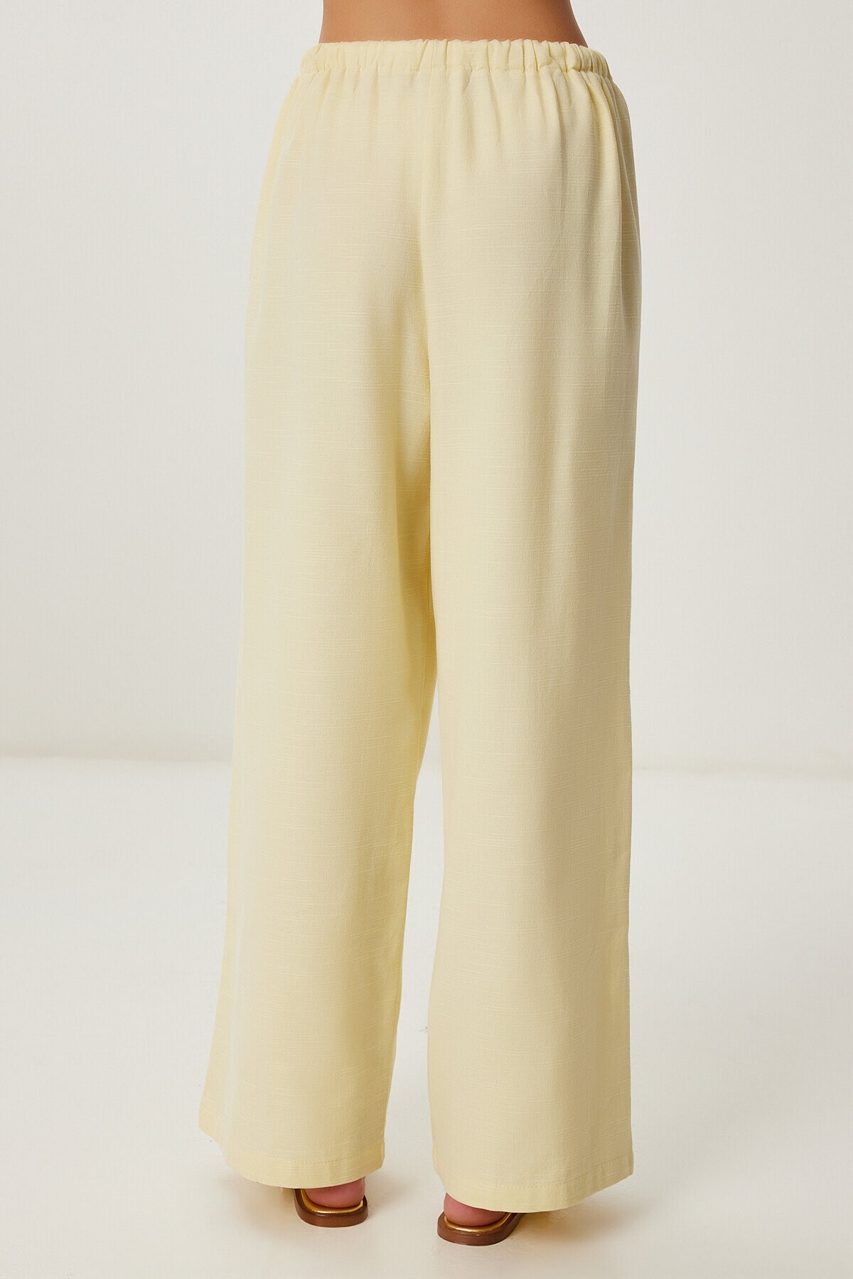 Keten Culotte Pantolon Bluz Takım SARI LRV0116