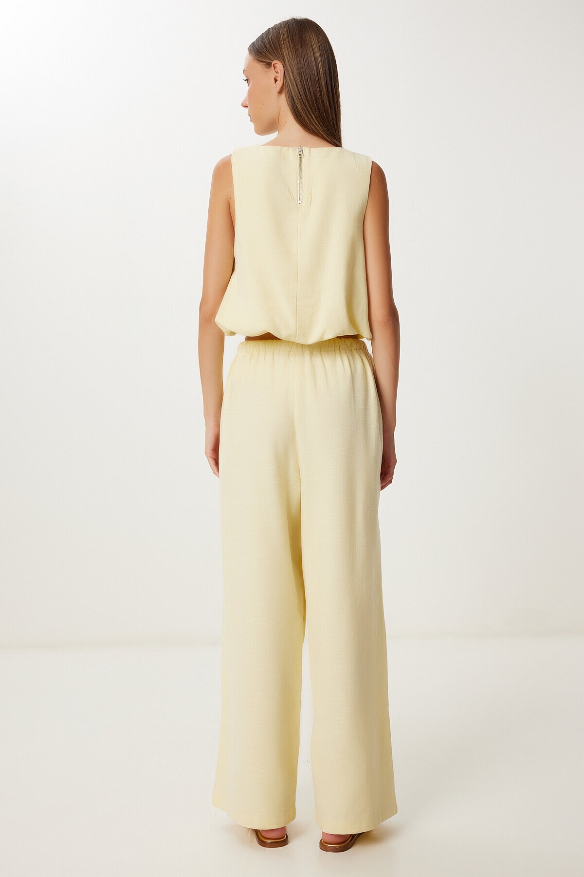 Keten Culotte Pantolon Bluz Takım SARI LRV0116