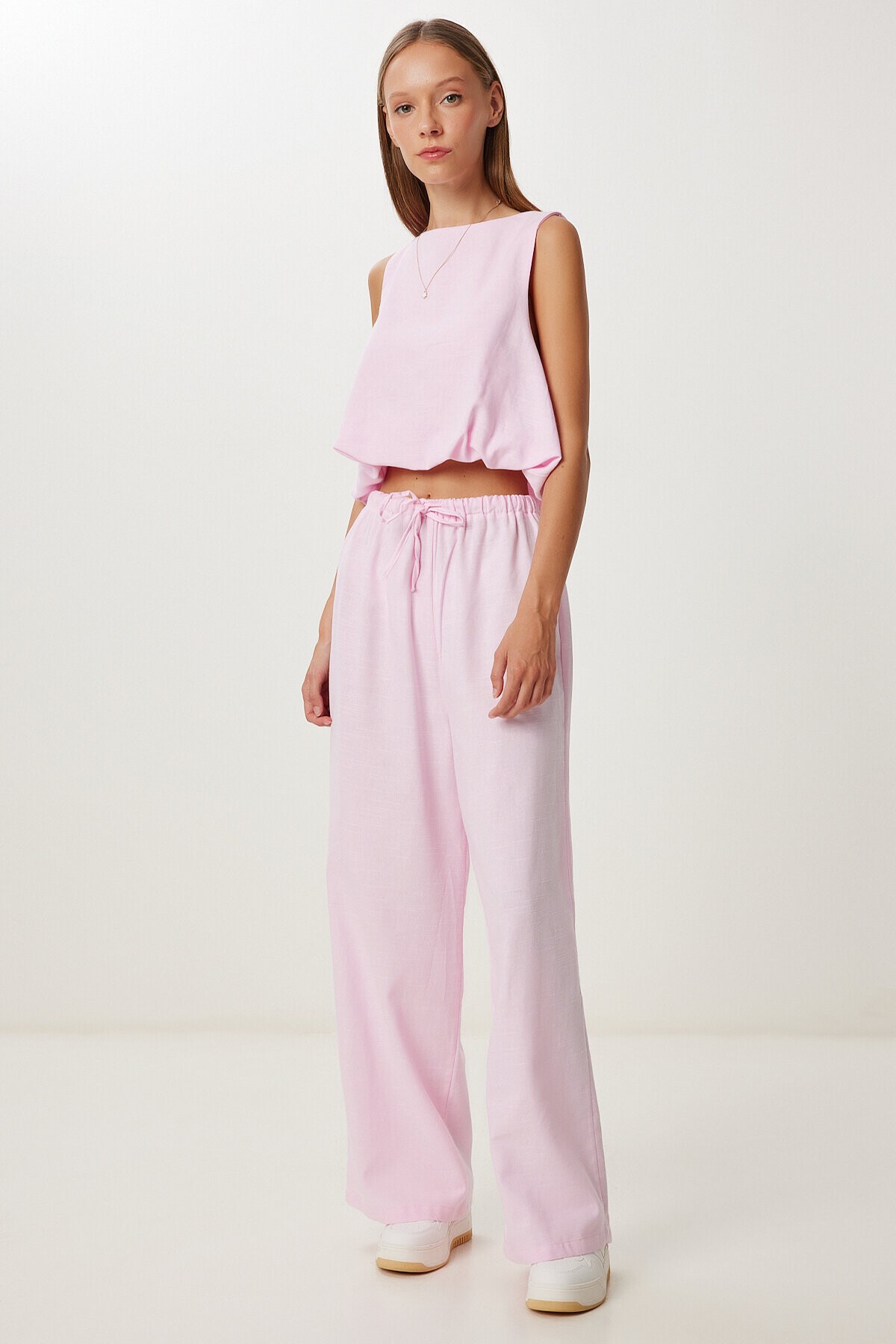 Keten Culotte Pantolon Bluz Takım ŞEKER PEMBE LRV0116