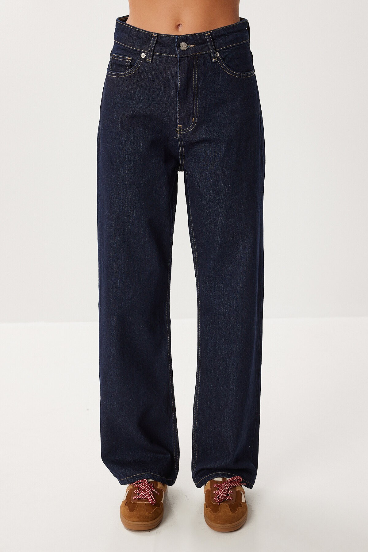 Kuşaklı Denim Ceket Pantolon Takım T0242 KOYU MAVİ LRI0020