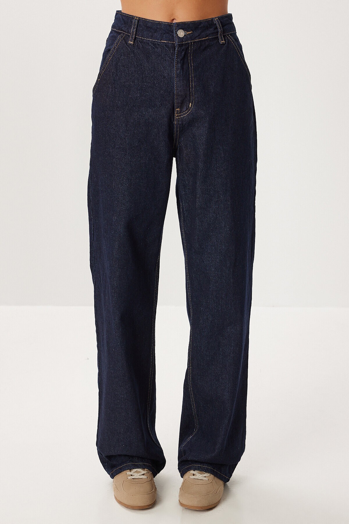 Kuşaklı Denim Ceket Pantolon Takım T0280 KOYU MAVİ LRI0021