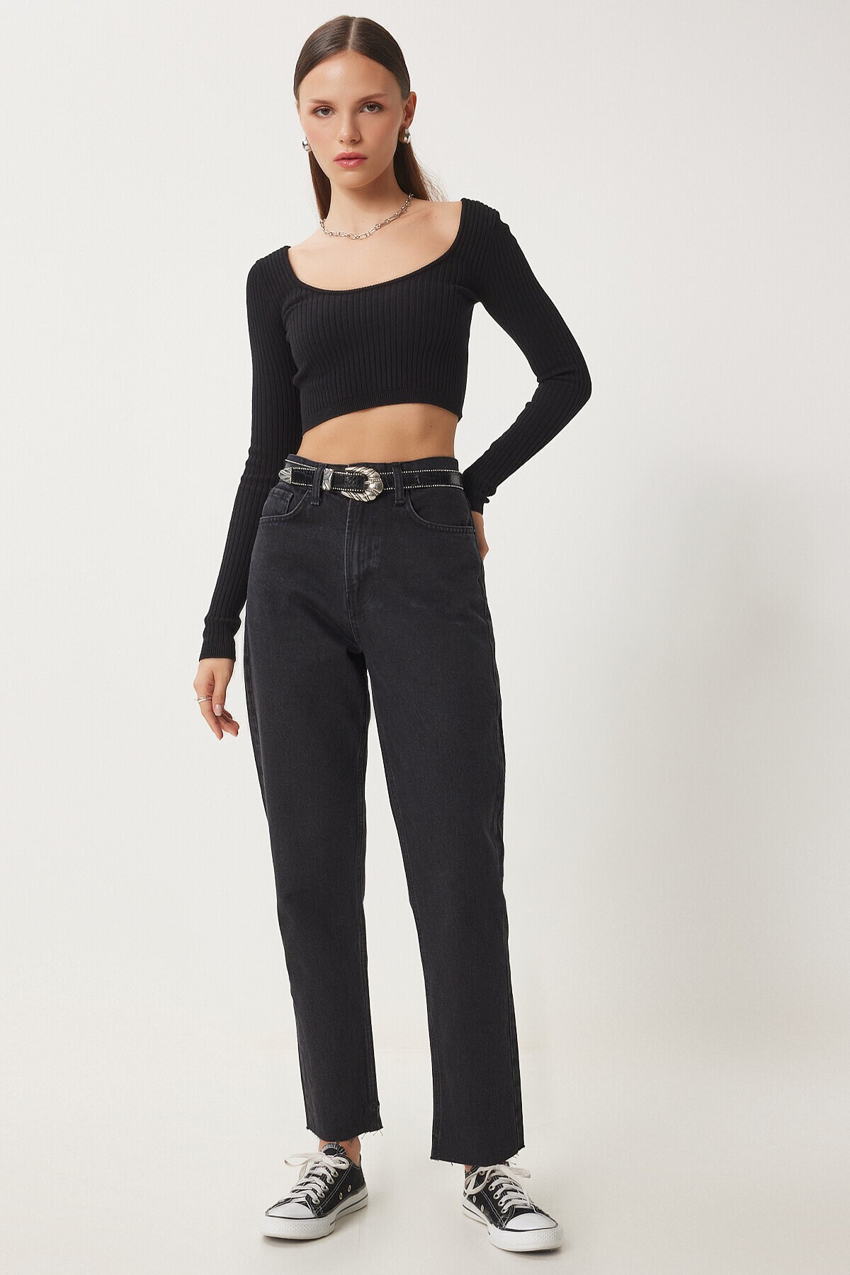 Orta Bel Straight Jeans SİYAH LUT0011