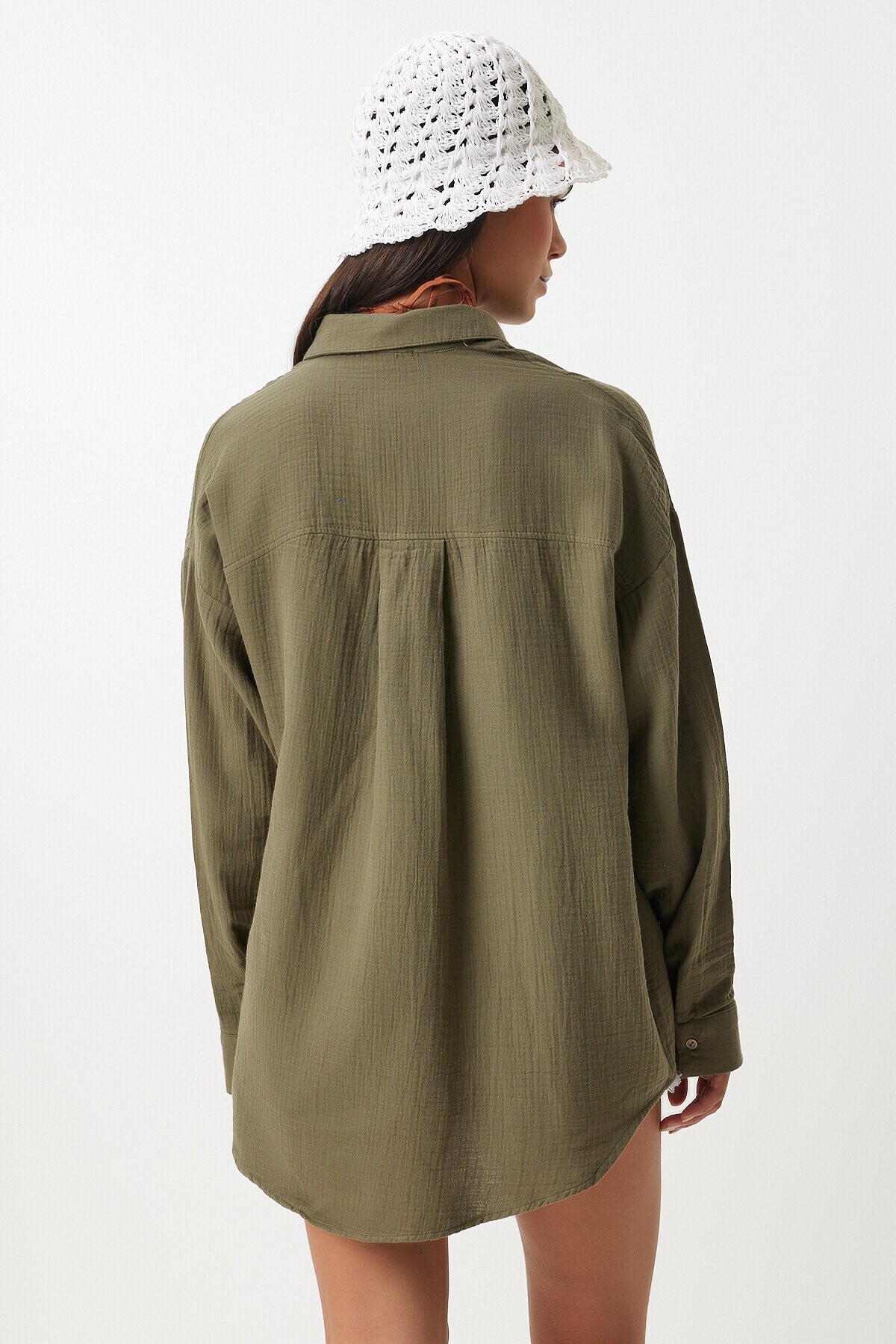 Oversize Basic Müslin Gömlek HAKİ LMX0002