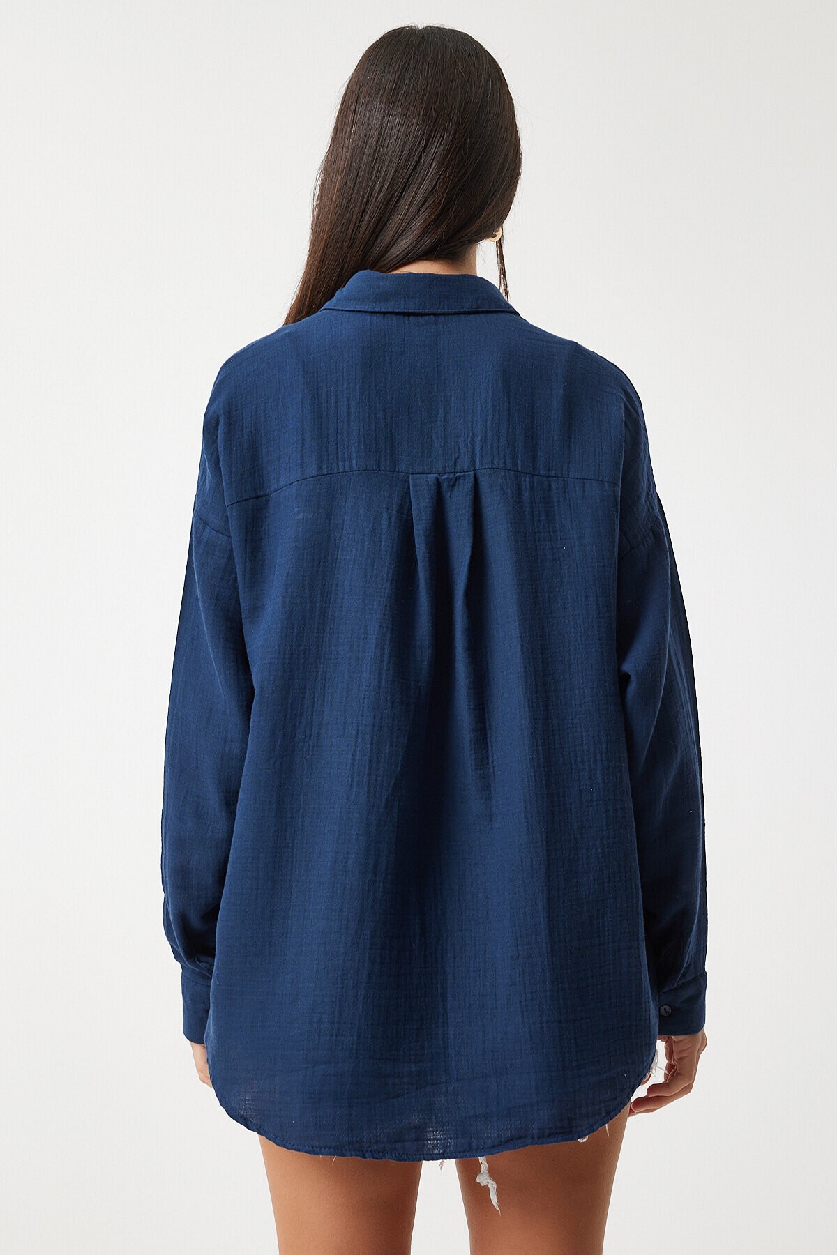 Oversize Basic Müslin Gömlek LACİVERT LMX0002