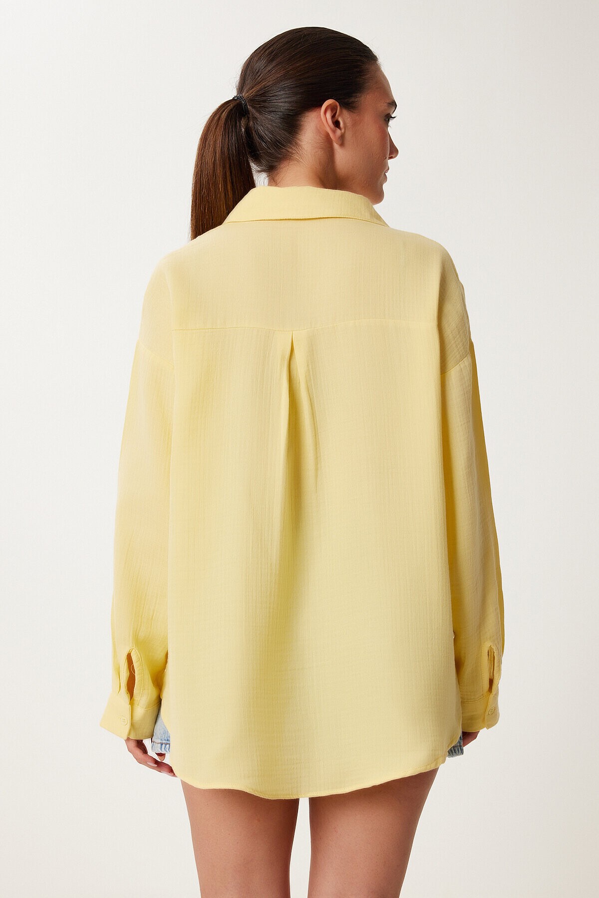 Oversize Basic Müslin Gömlek SARI LMX0002
