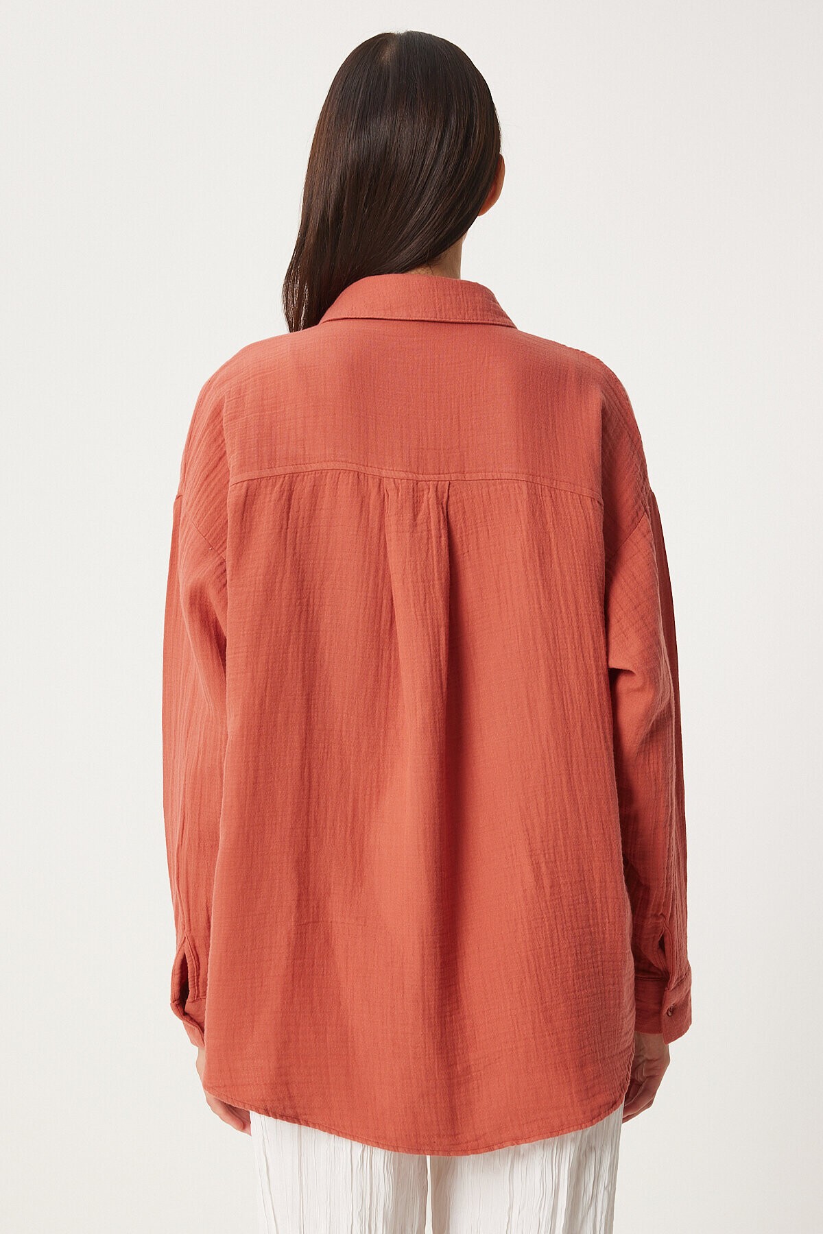 Oversize Basic Müslin Gömlek ŞEFTALİ LMX0002