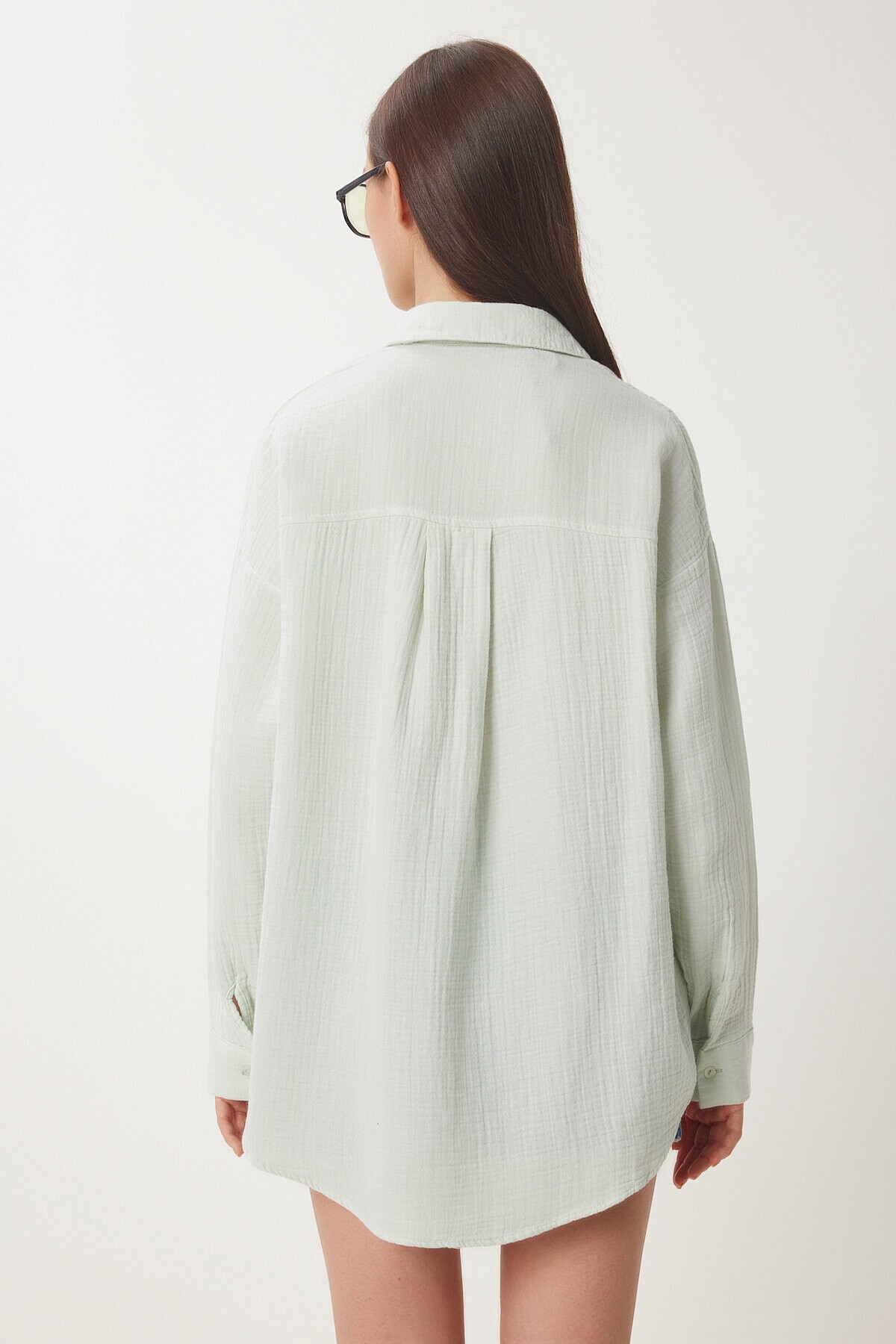 Oversize Basic Müslin Gömlek SU YEŞİLİ LMX0002