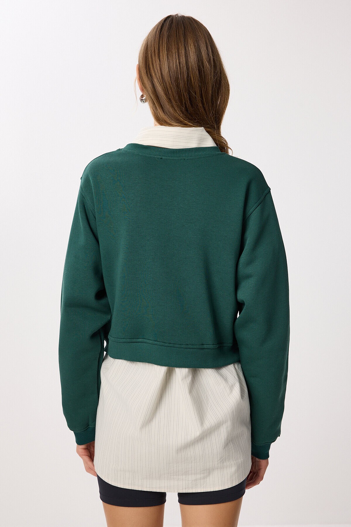 Şardonlu Crop Sweatshirt ZÜMRÜT YEŞİLİ LUB0043