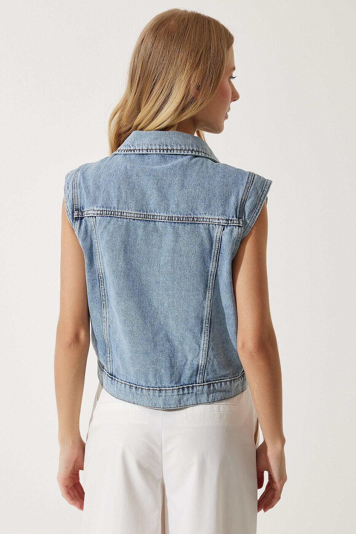 Şık Zincirli Denim Yelek MAVİ LRV0083