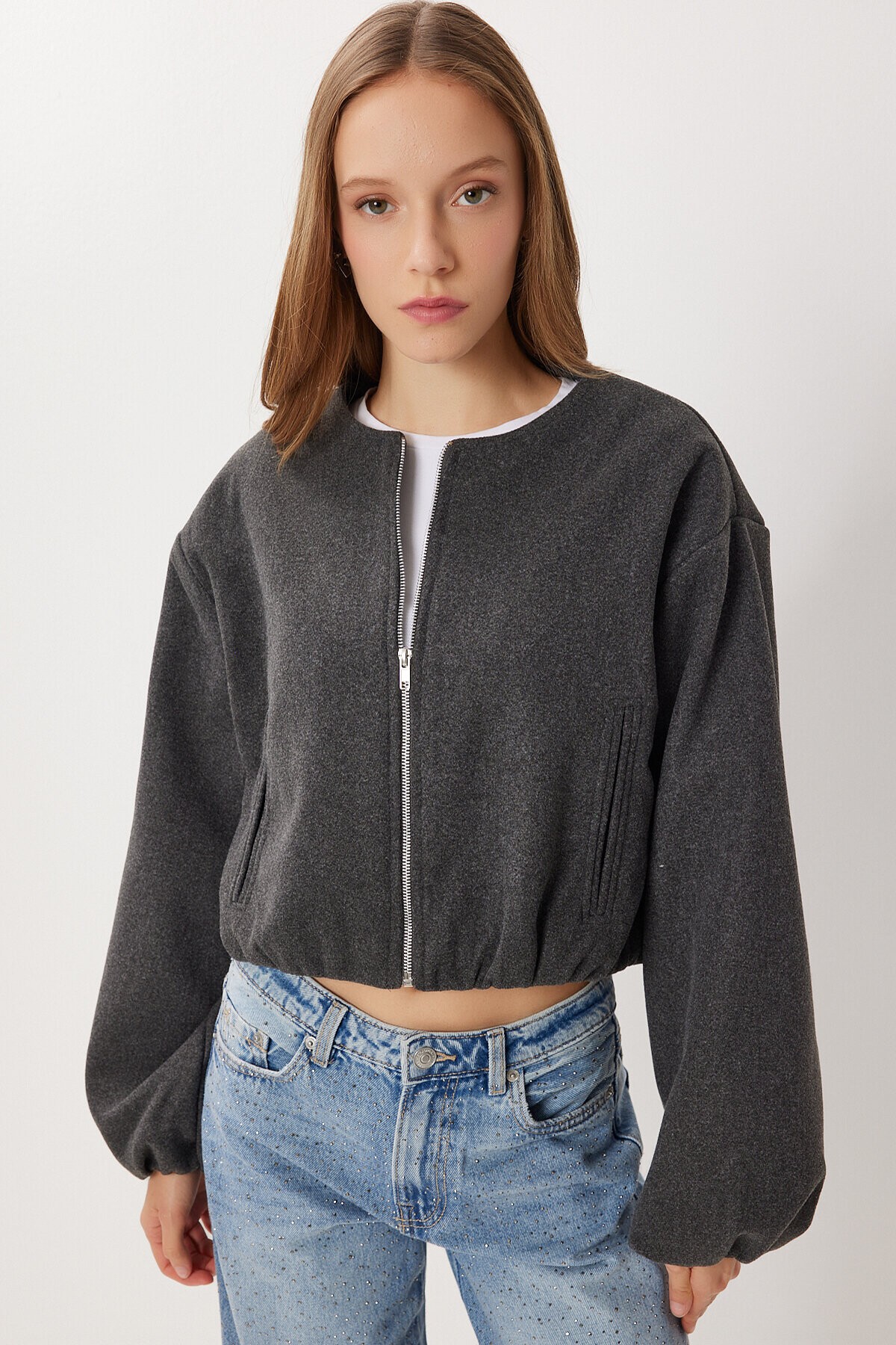Soft Kaşe Bomber Ceket ANTRASİT LUB0248