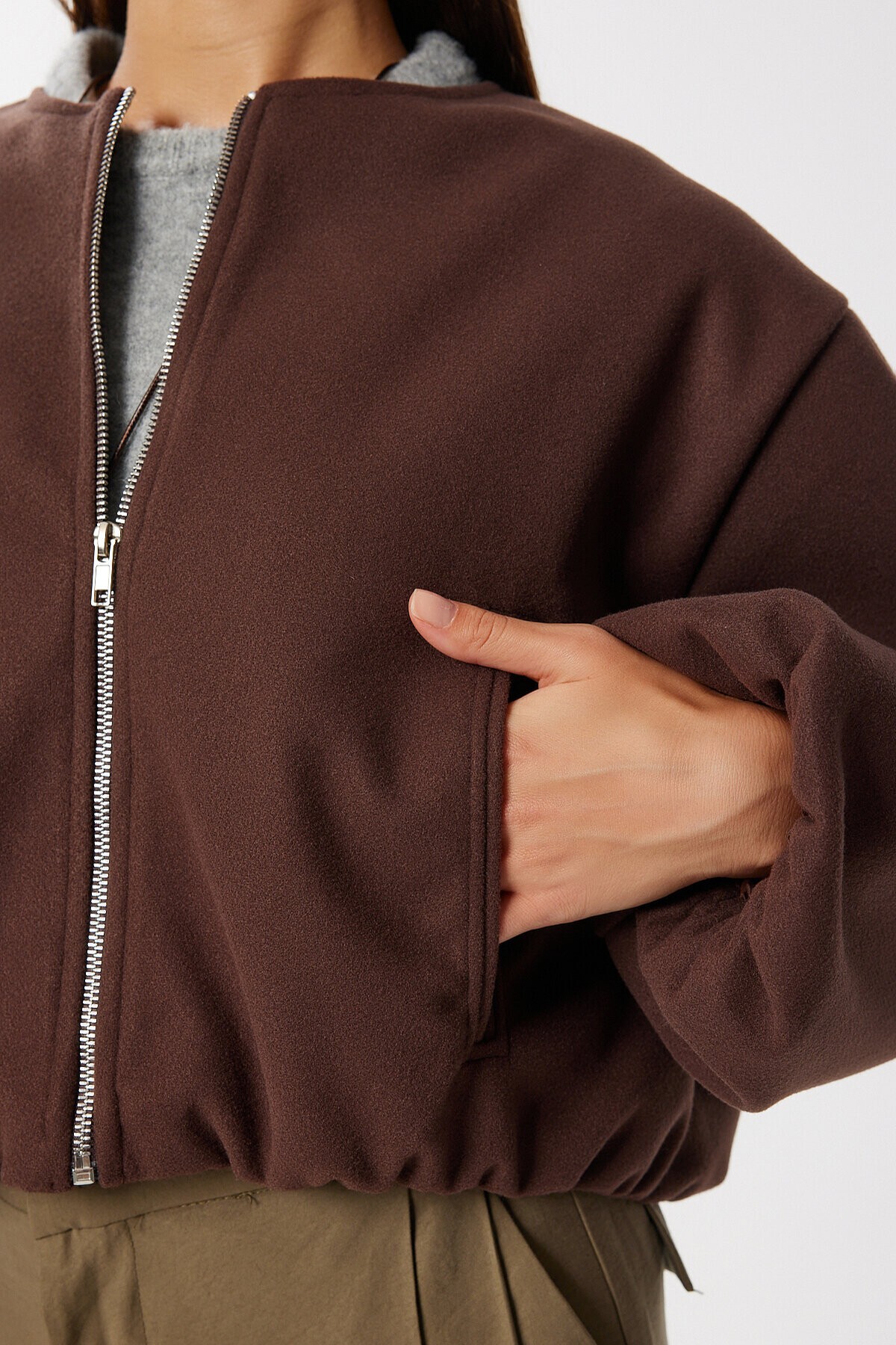 Soft Kaşe Bomber Ceket KAHVERENGİ LUB0248