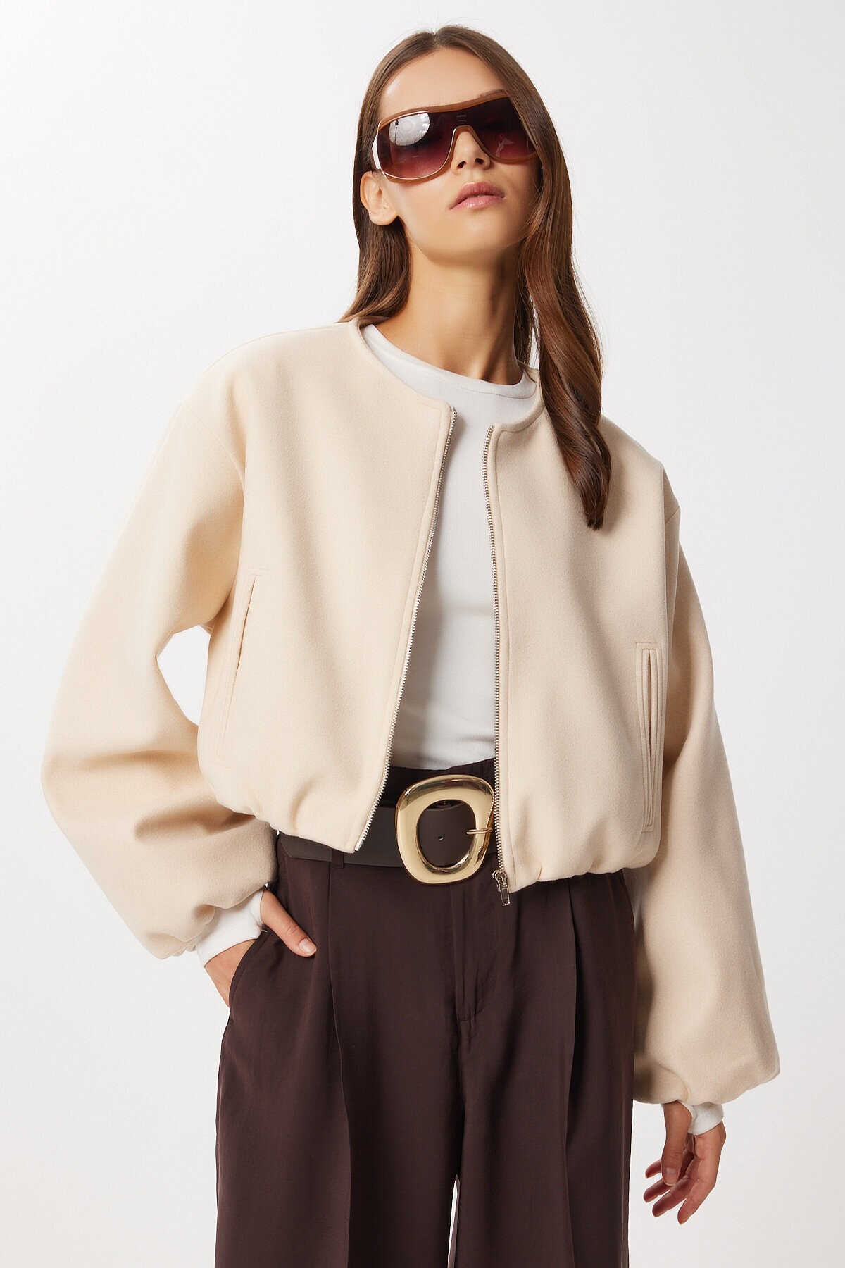 Soft Kaşe Bomber Ceket KREM LUB0248