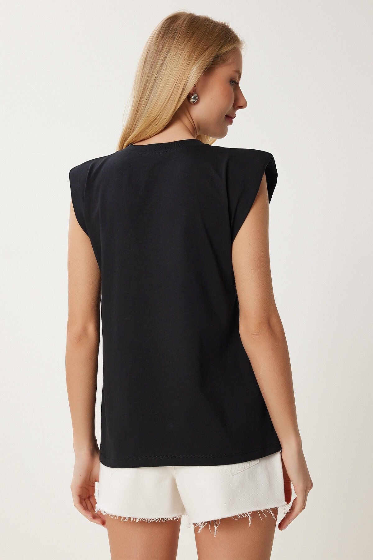 Vatkalı Pamuklu Örme T-shirt SİYAH LUB0109