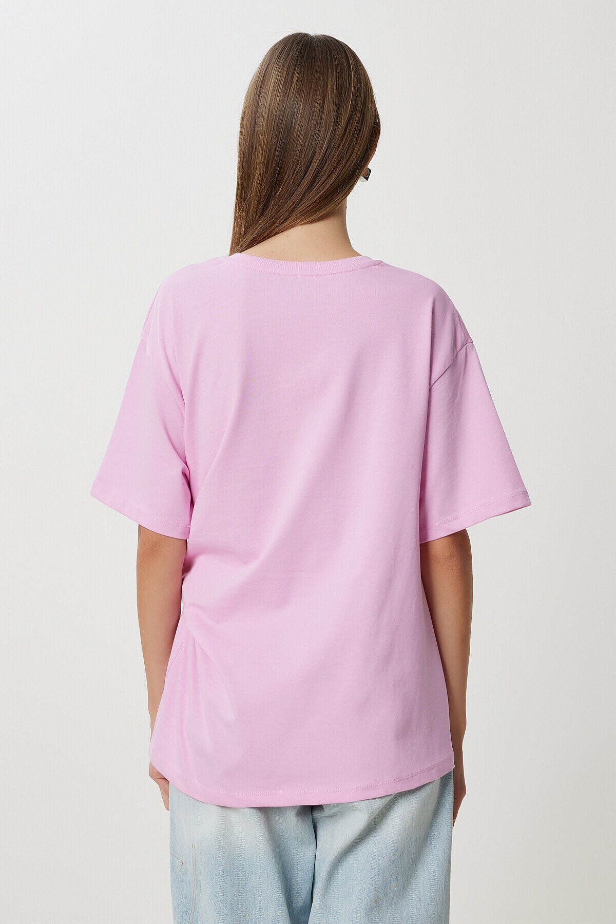 Yandan Bağlama Detaylı Pamuklu T-shirt PEMBE LUB0110