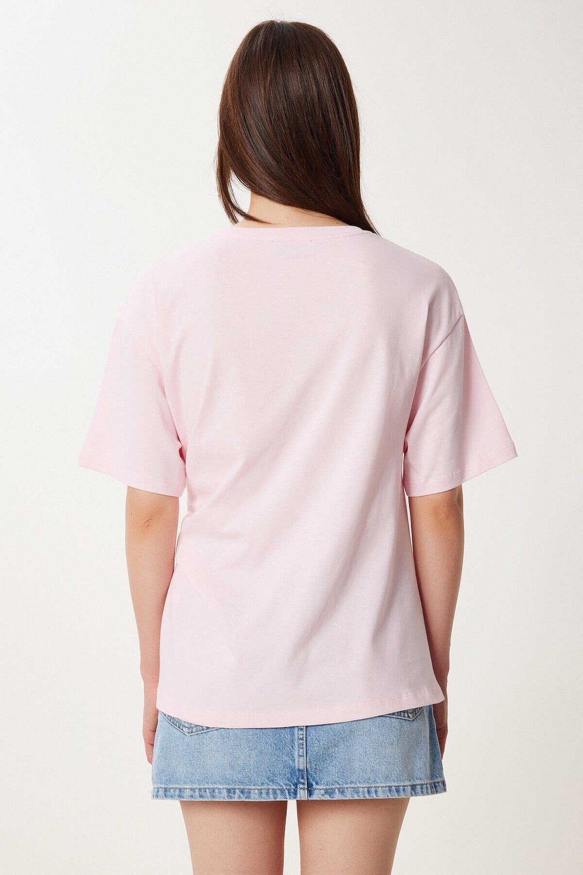 Yandan Bağlama Detaylı Pamuklu T-shirt PEMBE LUB0110