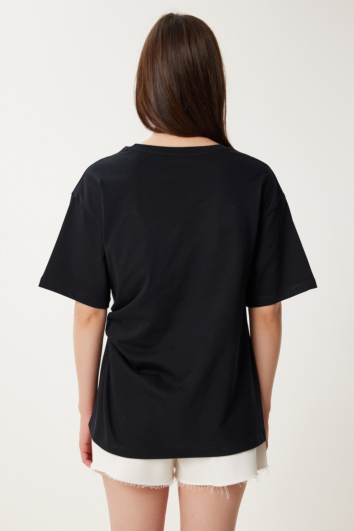 Yandan Bağlama Detaylı Pamuklu T-shirt SİYAH LUB0110