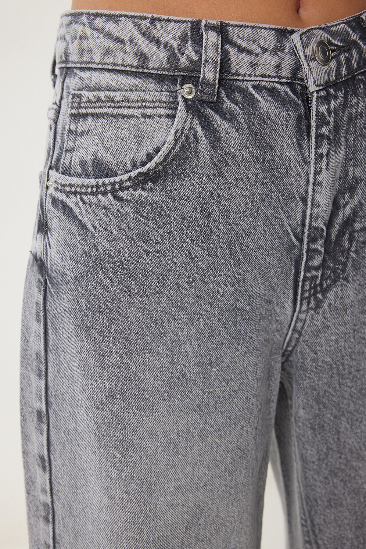 Yıkamalı Geniş Paça Jean GRİ LUS0098
