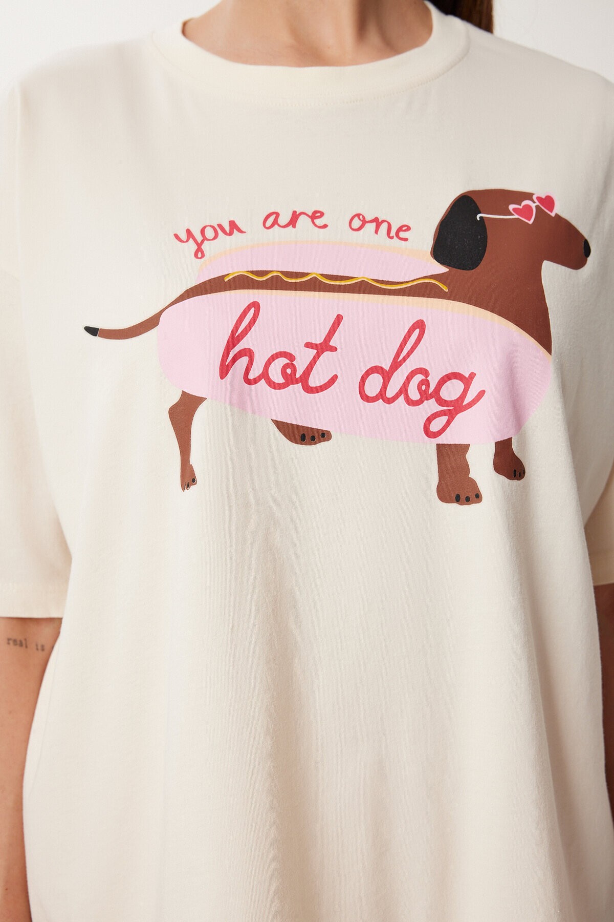 Baskılı Pamuklu Örme T-shirt KREM LUS0142