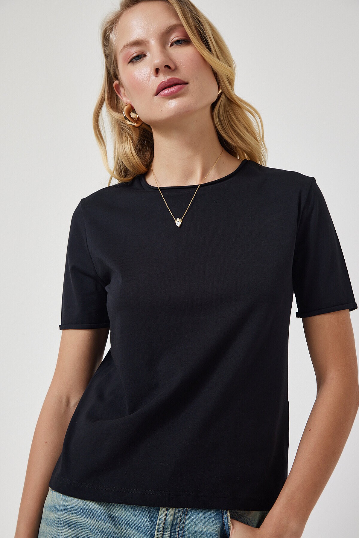 Bisiklet Yaka Basic Örme T-shirt SİYAH LUB0021
