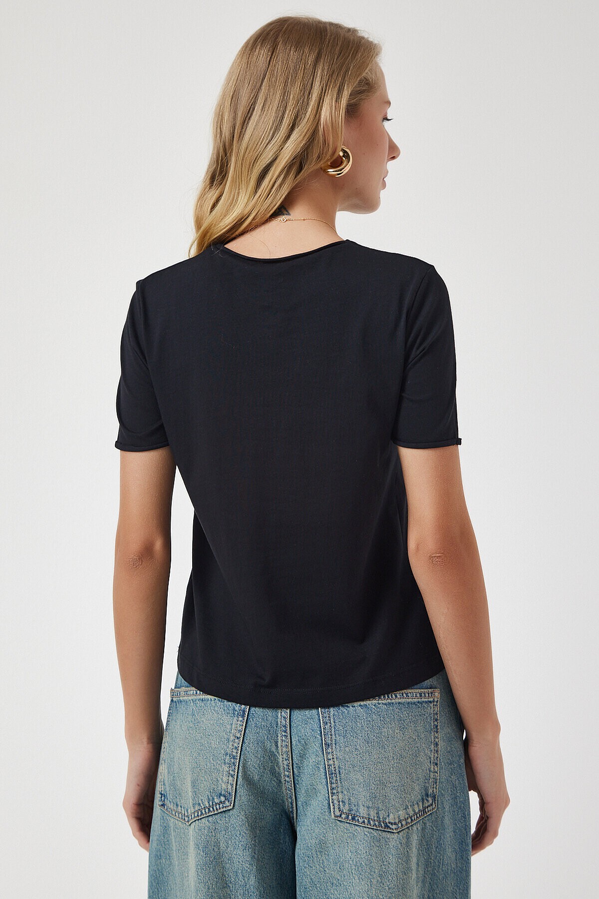 Bisiklet Yaka Basic Örme T-shirt SİYAH LUB0021
